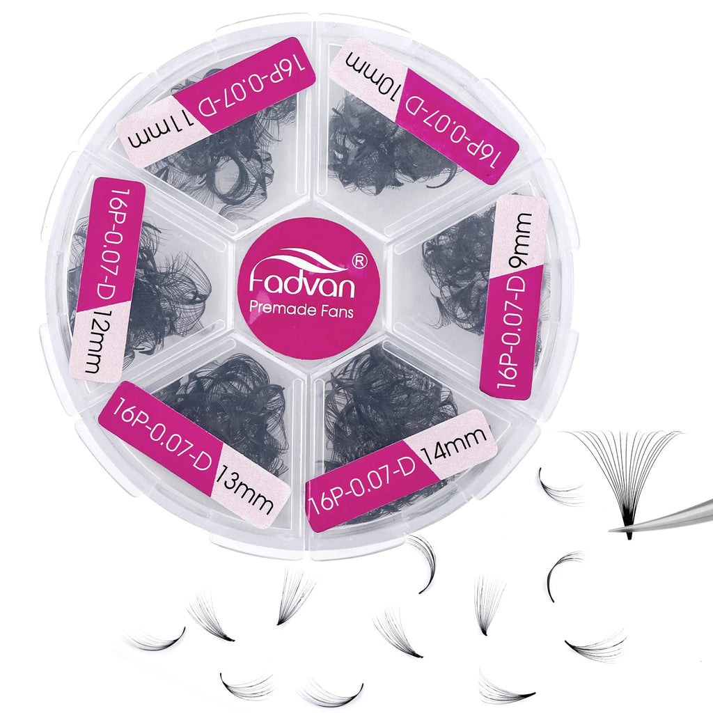 FADVAN 600 Premade Fans Eyelash Extensions | 16D 0.07D, 9–14mm Volume