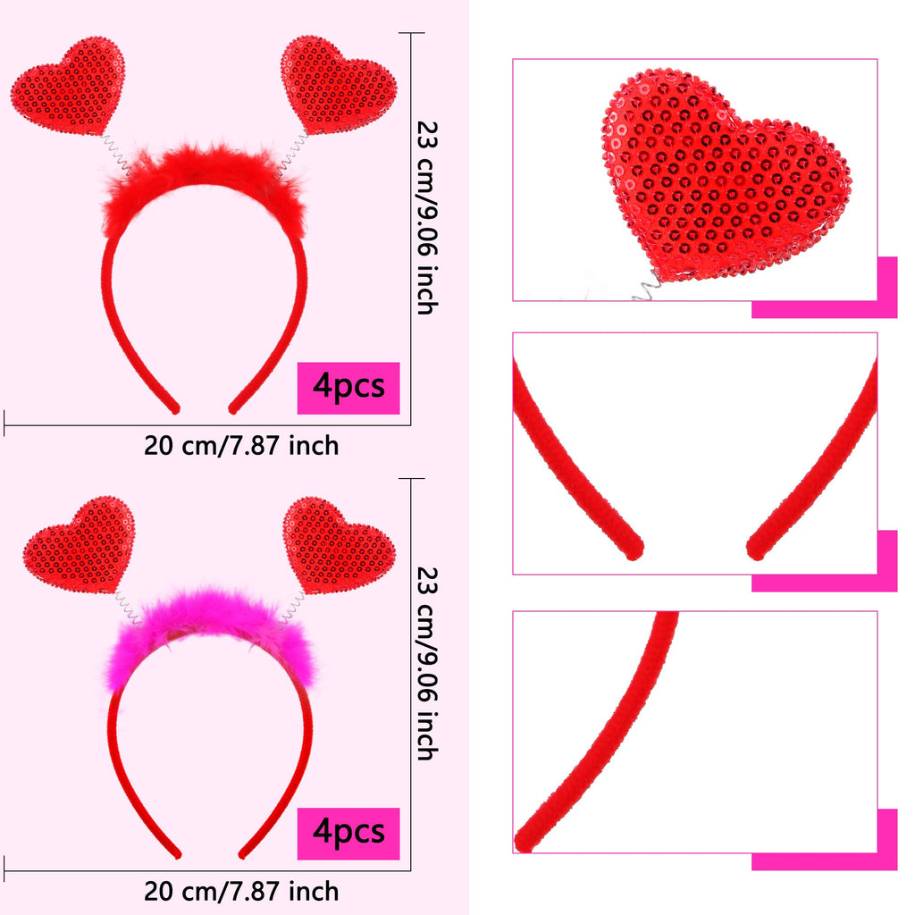 Fahacop 8 Pack Valentine's Headbands – Feather Heart, Sequin Antenna Hair Accessories