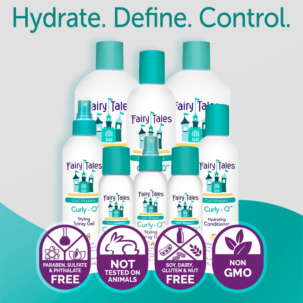 Fairy Tales Curly Q Kids 3-Pack: Hydrating Shampoo, Conditioner & Spray Gel - Paraben, Sulfate, Gluten & Nut Free