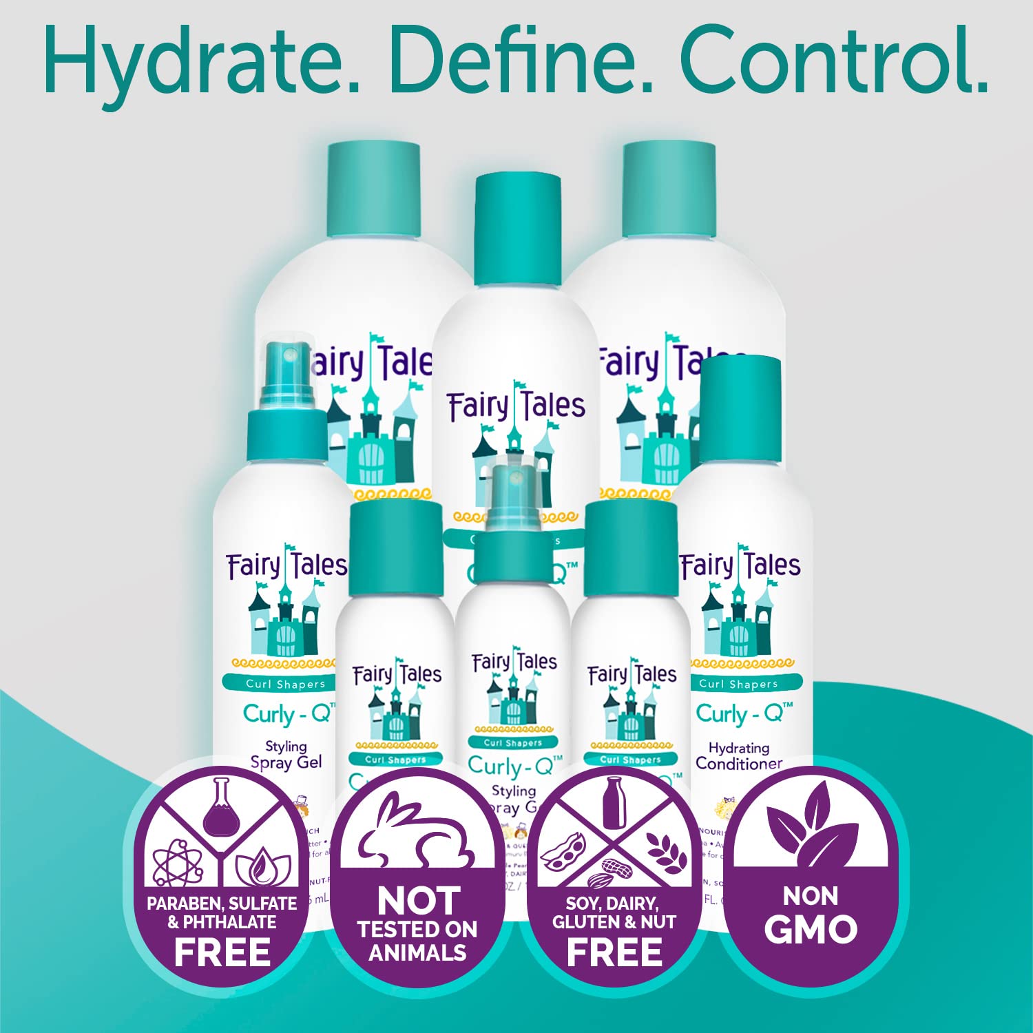 Fairy Tales Curly Q Kids 3-Pack: Hydrating Shampoo, Conditioner & Spray Gel - Paraben, Sulfate, Gluten & Nut Free