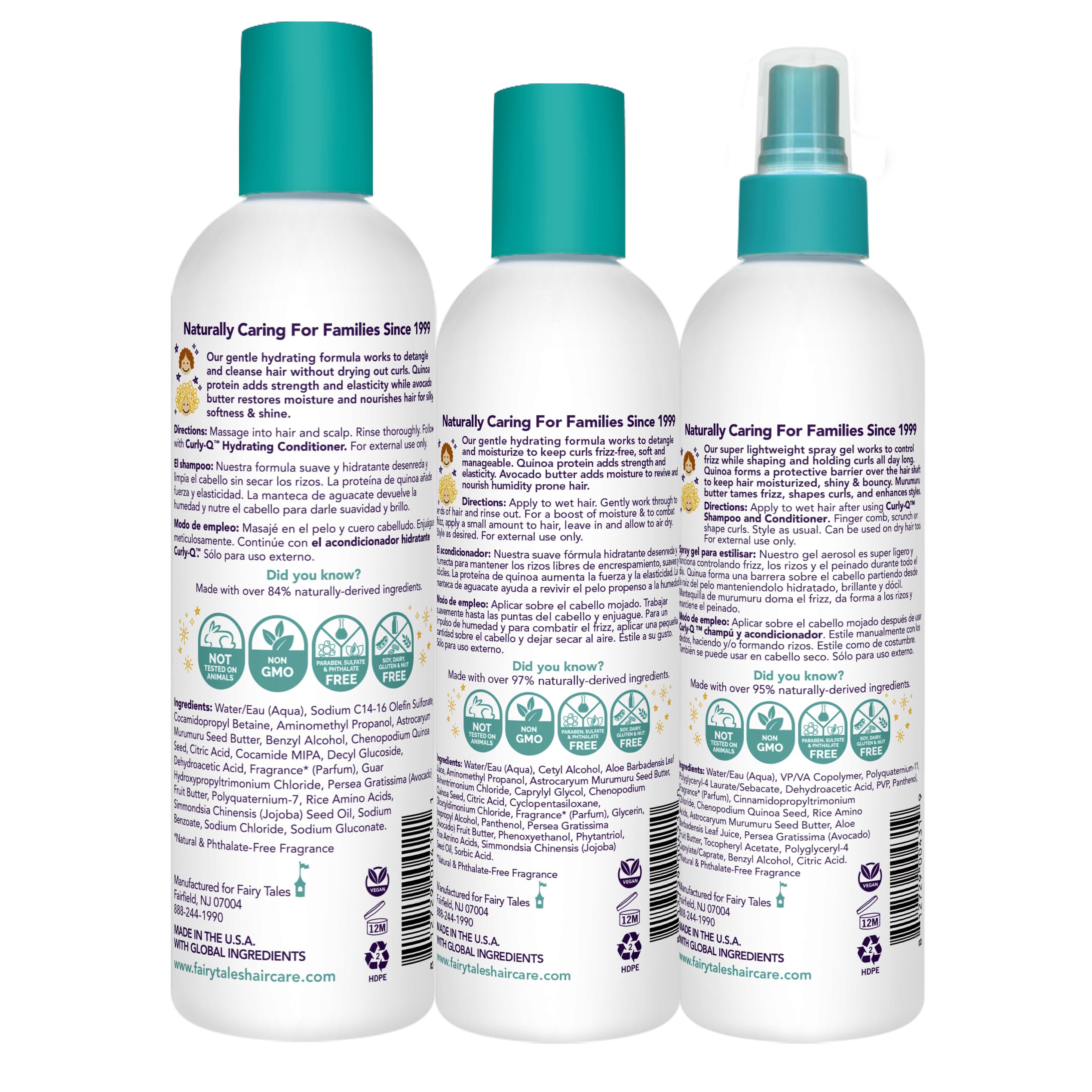 Fairy Tales Curly Q Kids 3-Pack: Hydrating Shampoo, Conditioner & Spray Gel - Paraben, Sulfate, Gluten & Nut Free