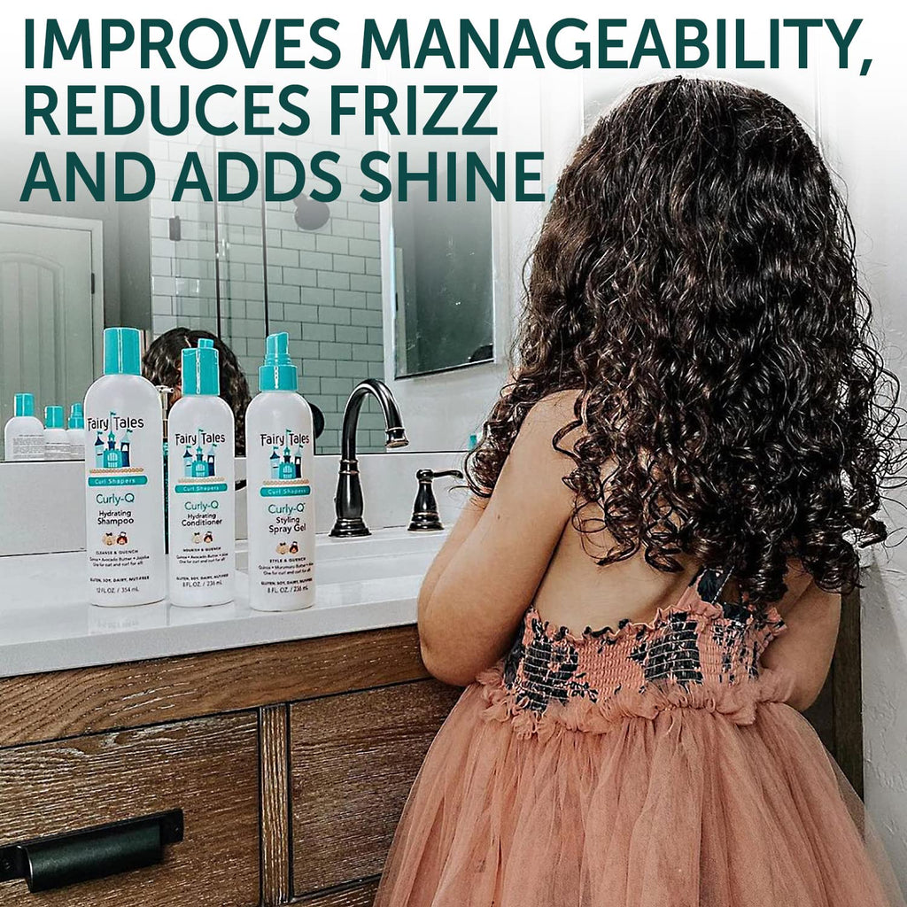 Fairy Tales Curly Q Kids 3-Pack: Hydrating Shampoo, Conditioner & Spray Gel - Paraben, Sulfate, Gluten & Nut Free