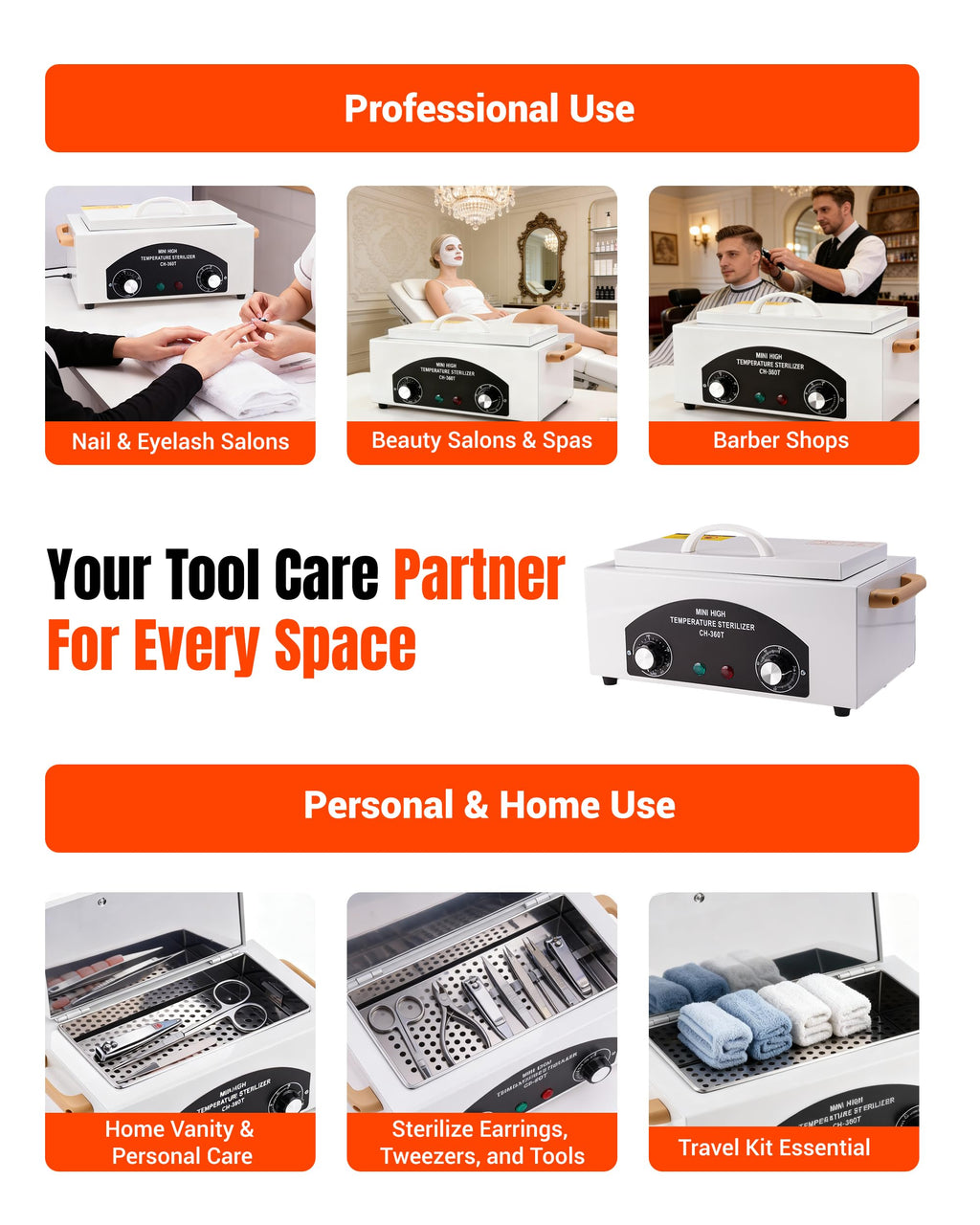 FAITIO High-Temp Cleaning & Care Box for Metal Tools, 1.5L, 110V, 300W | Nail Salon & Barber Equipment