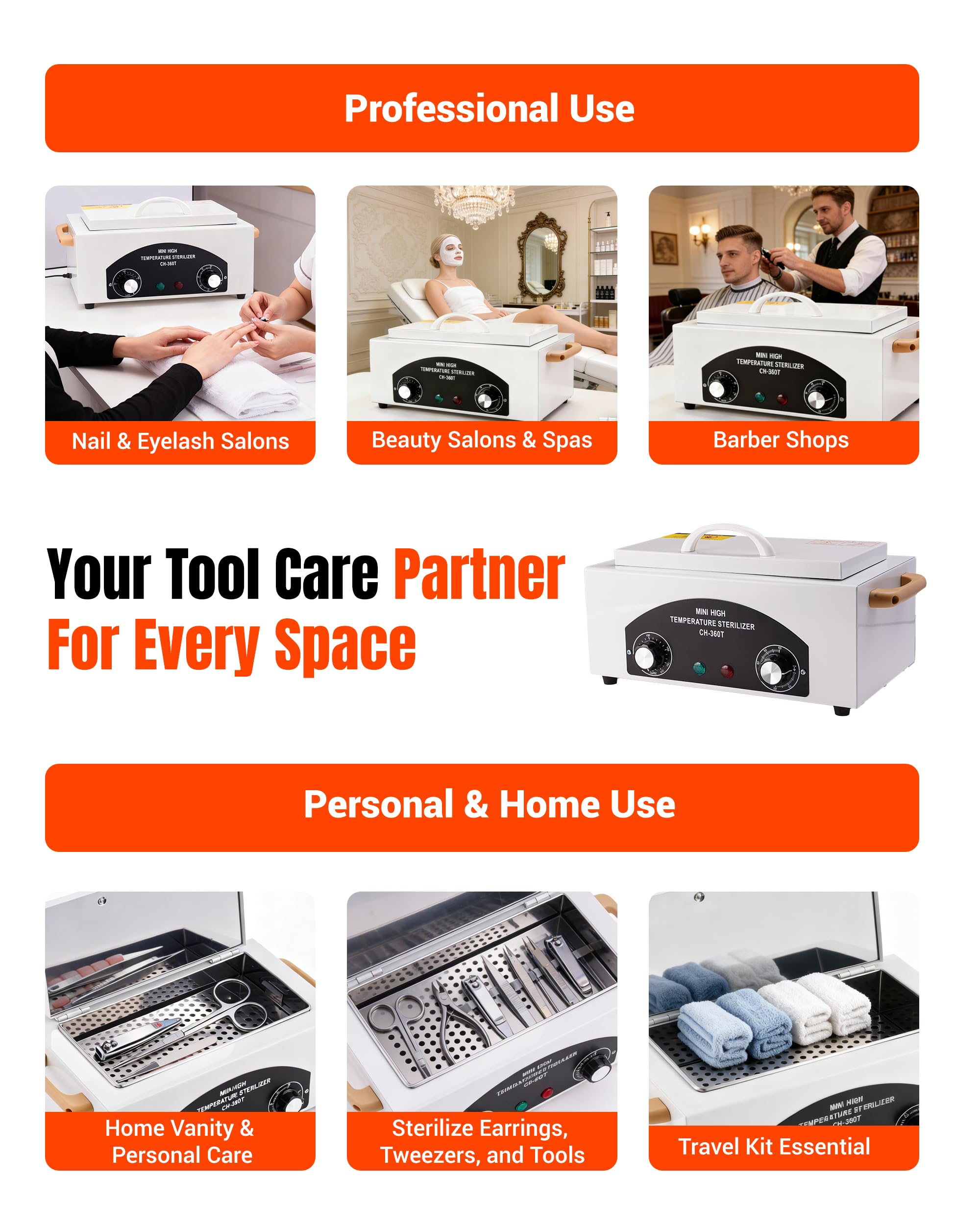FAITIO High-Temp Cleaning & Care Box for Metal Tools, 1.5L, 110V, 300W | Nail Salon & Barber Equipment
