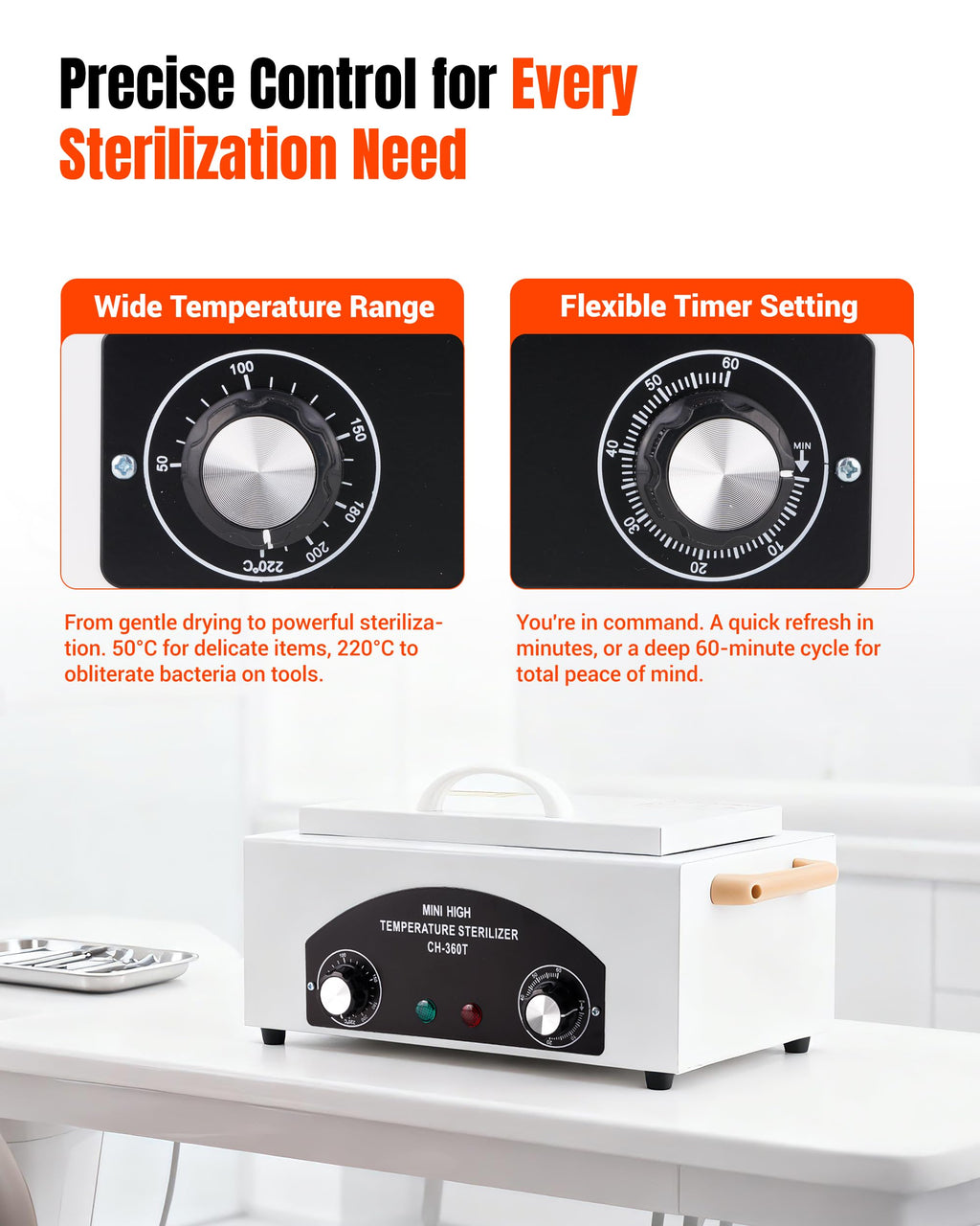 FAITIO High-Temp Cleaning & Care Box for Metal Tools, 1.5L, 110V, 300W | Nail Salon & Barber Equipment
