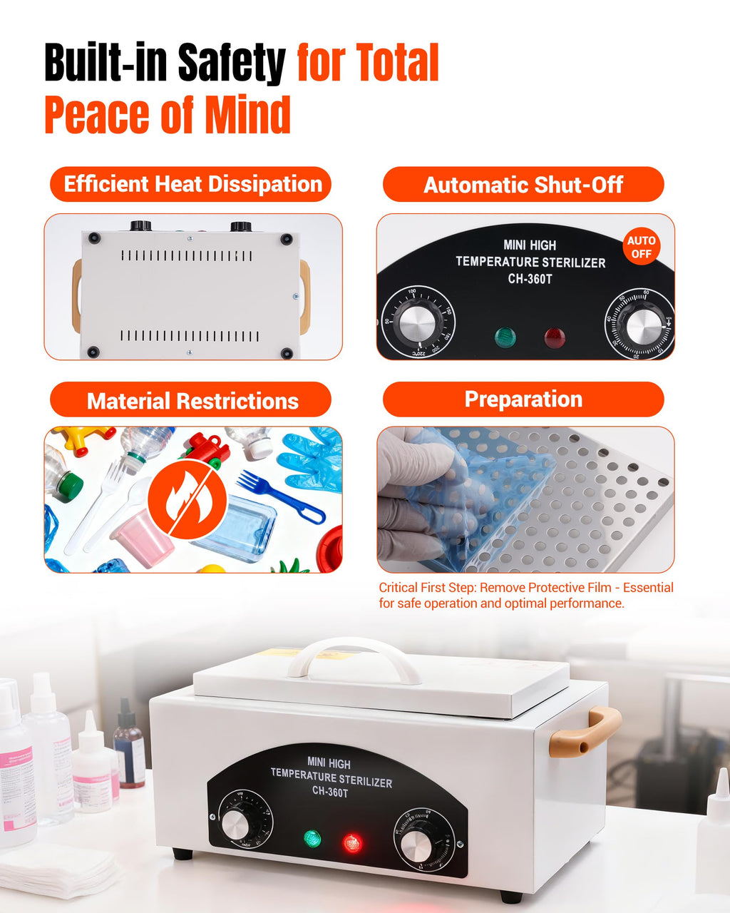 FAITIO High-Temp Cleaning & Care Box for Metal Tools, 1.5L, 110V, 300W | Nail Salon & Barber Equipment