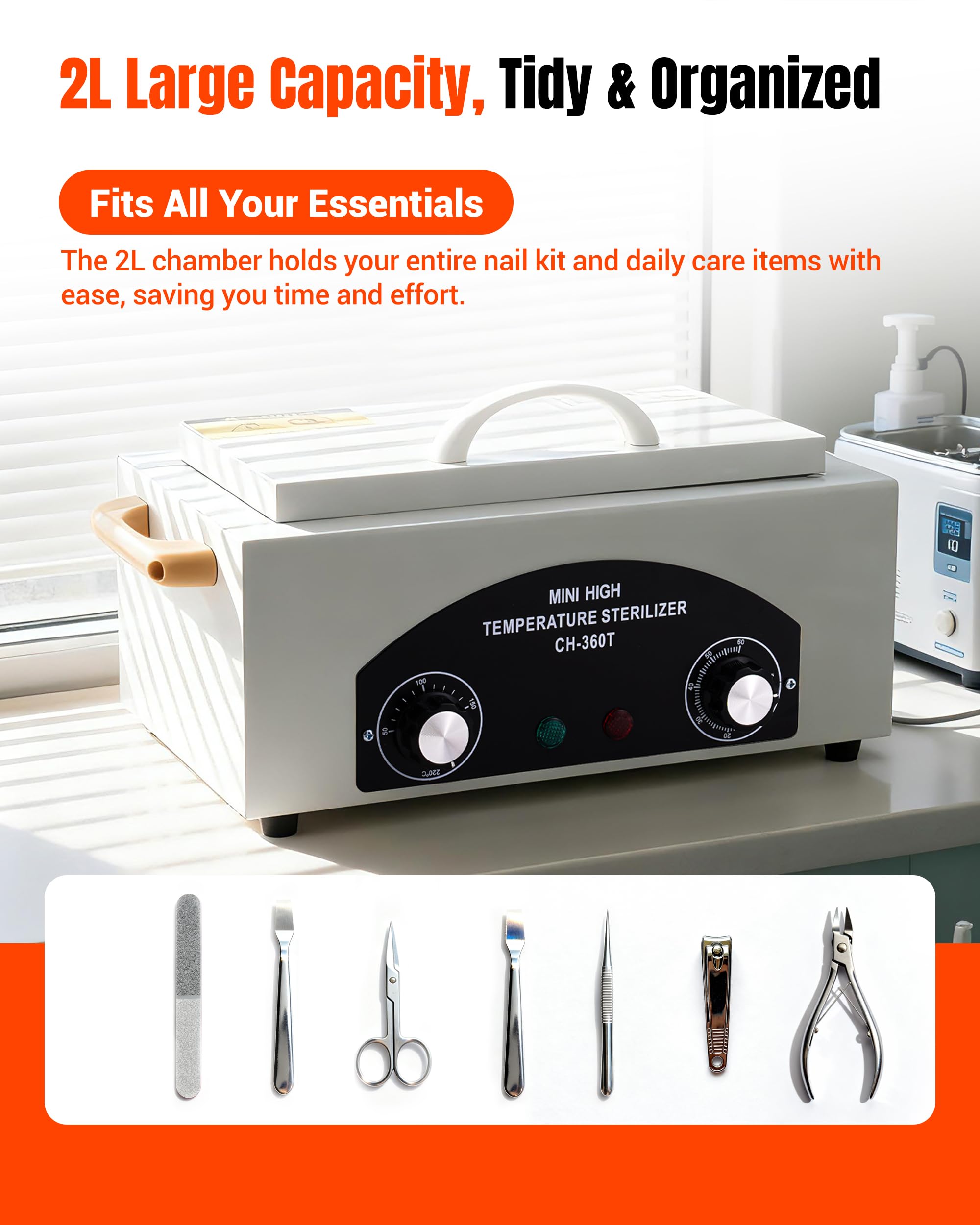 FAITIO High-Temp Cleaning & Care Box for Metal Tools, 1.5L, 110V, 300W | Nail Salon & Barber Equipment