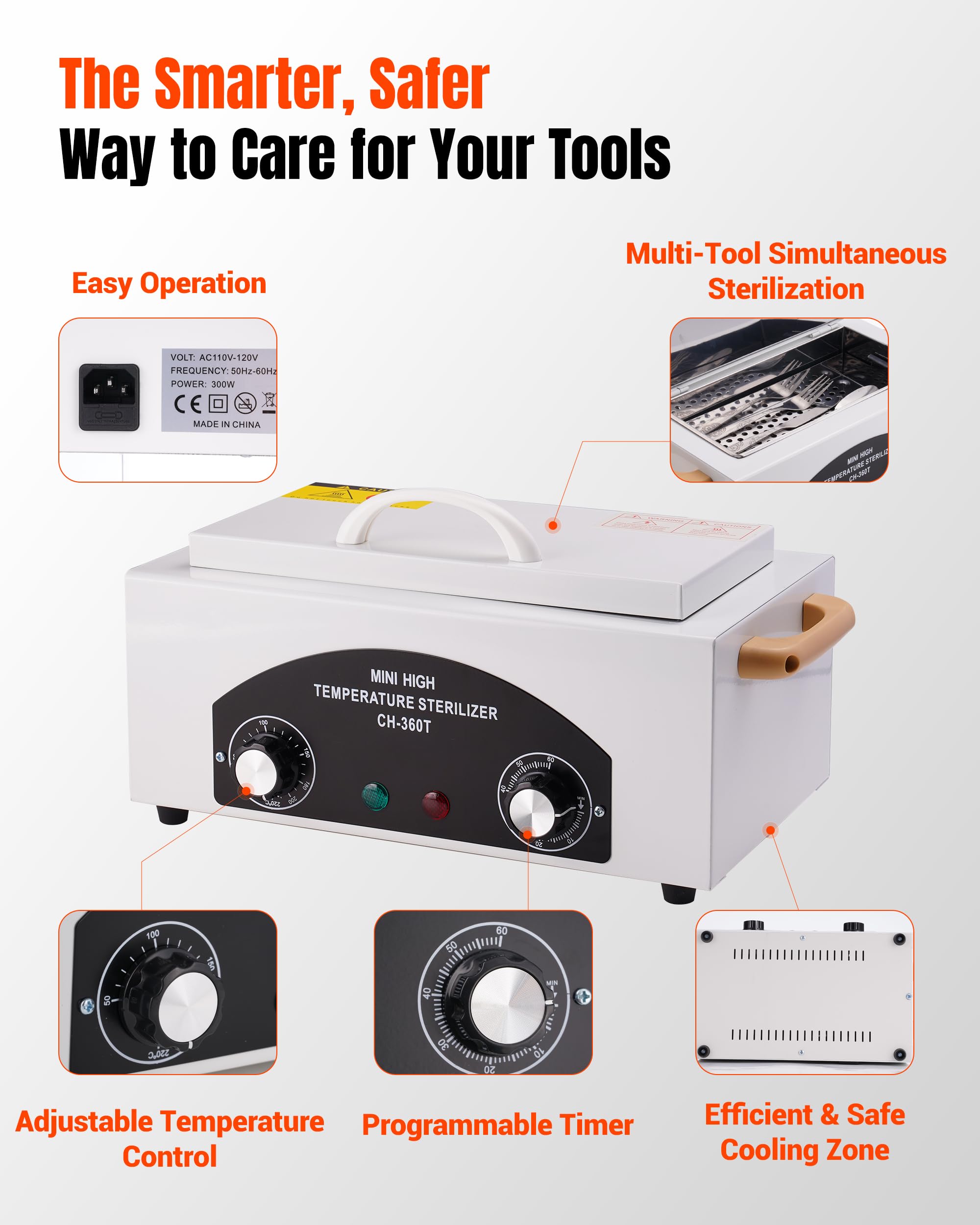FAITIO High-Temp Cleaning & Care Box for Metal Tools, 1.5L, 110V, 300W | Nail Salon & Barber Equipment