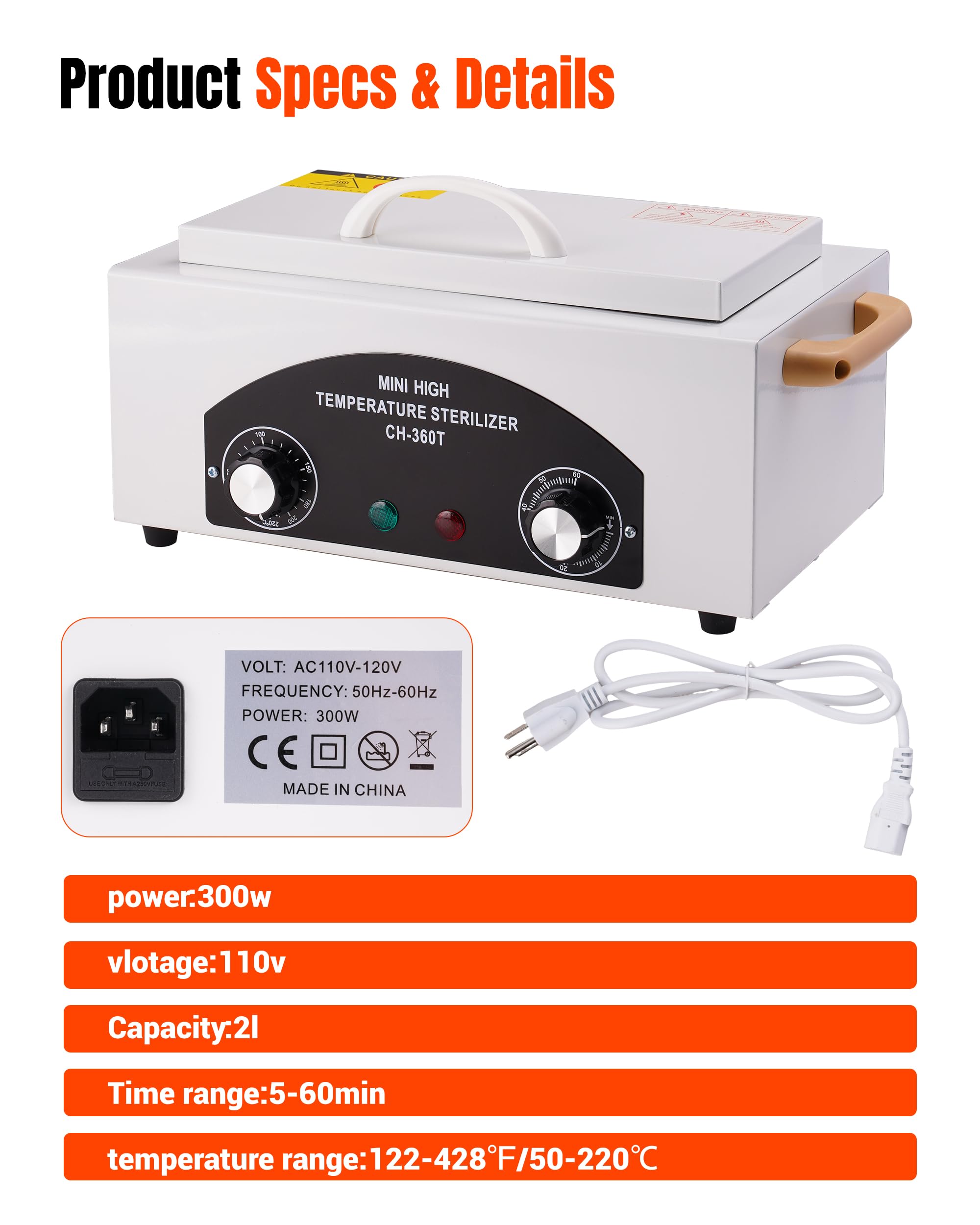 FAITIO High-Temp Cleaning & Care Box for Metal Tools, 1.5L, 110V, 300W | Nail Salon & Barber Equipment