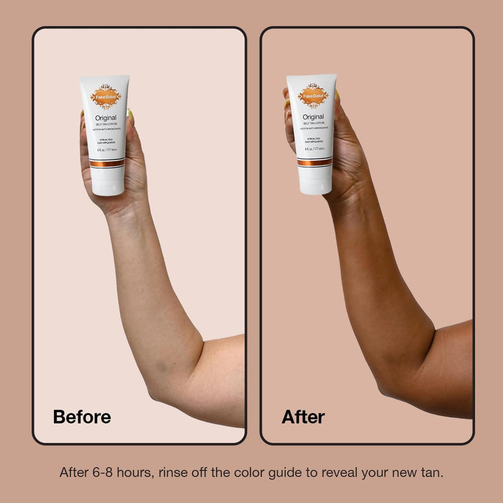 Fake Bake Original Self-Tanning Lotion – Buildable, Natural Sunless Tan for All Skin Tones (6 oz) | Streak-Free & Long-Lasting