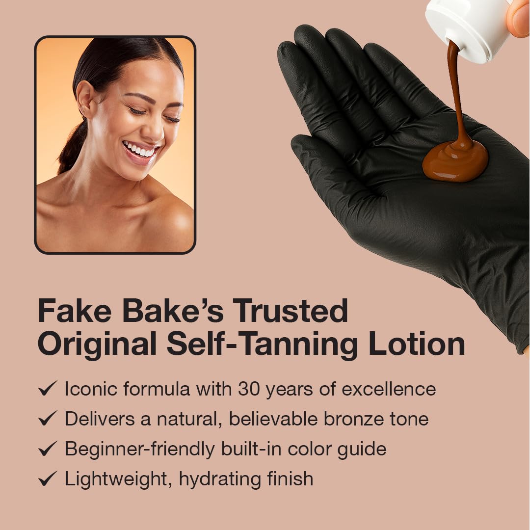 Fake Bake Original Self-Tanning Lotion – Buildable, Natural Sunless Tan for All Skin Tones (6 oz) | Streak-Free & Long-Lasting