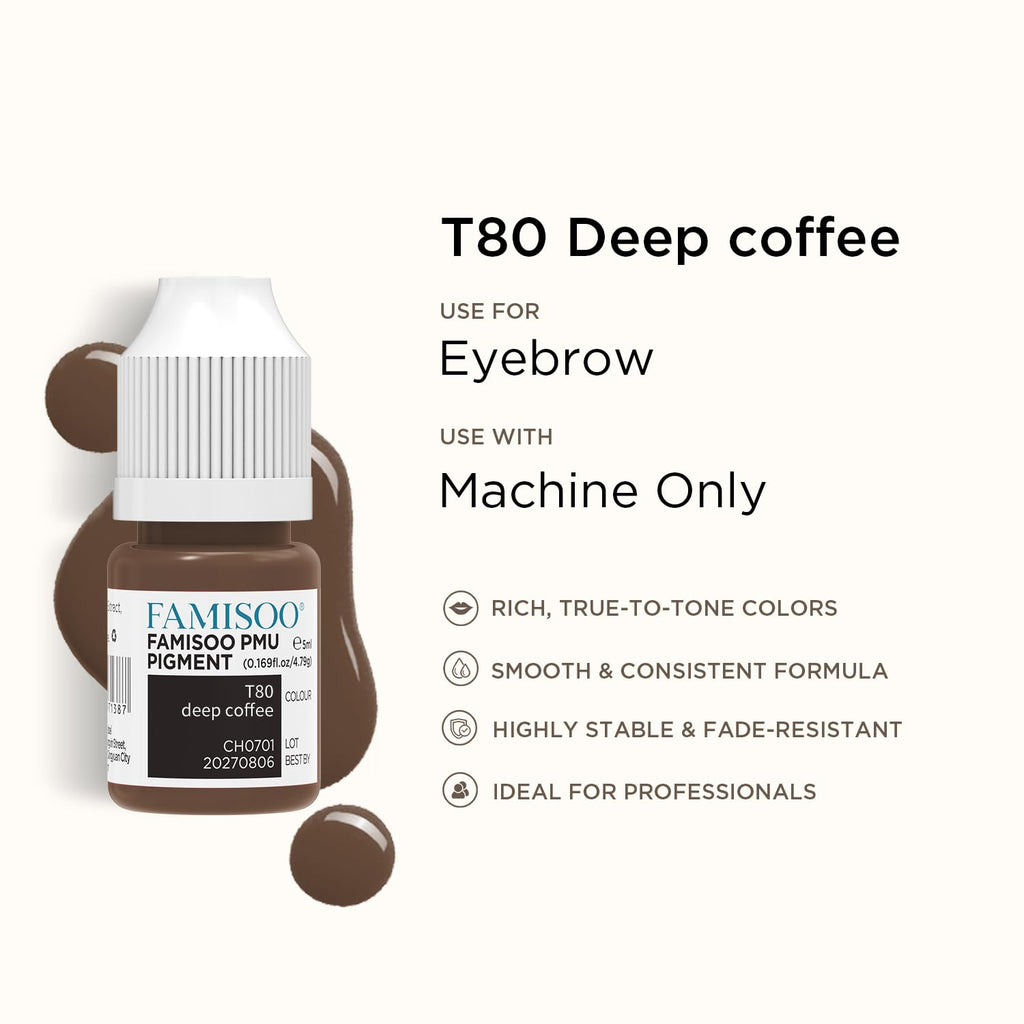 FAMISOO PMU Pigments for Eyebrow – 0.169oz / 5ml – Professional Tattoo Ink for Long-Lasting Eyebrows (421 Deepskin)