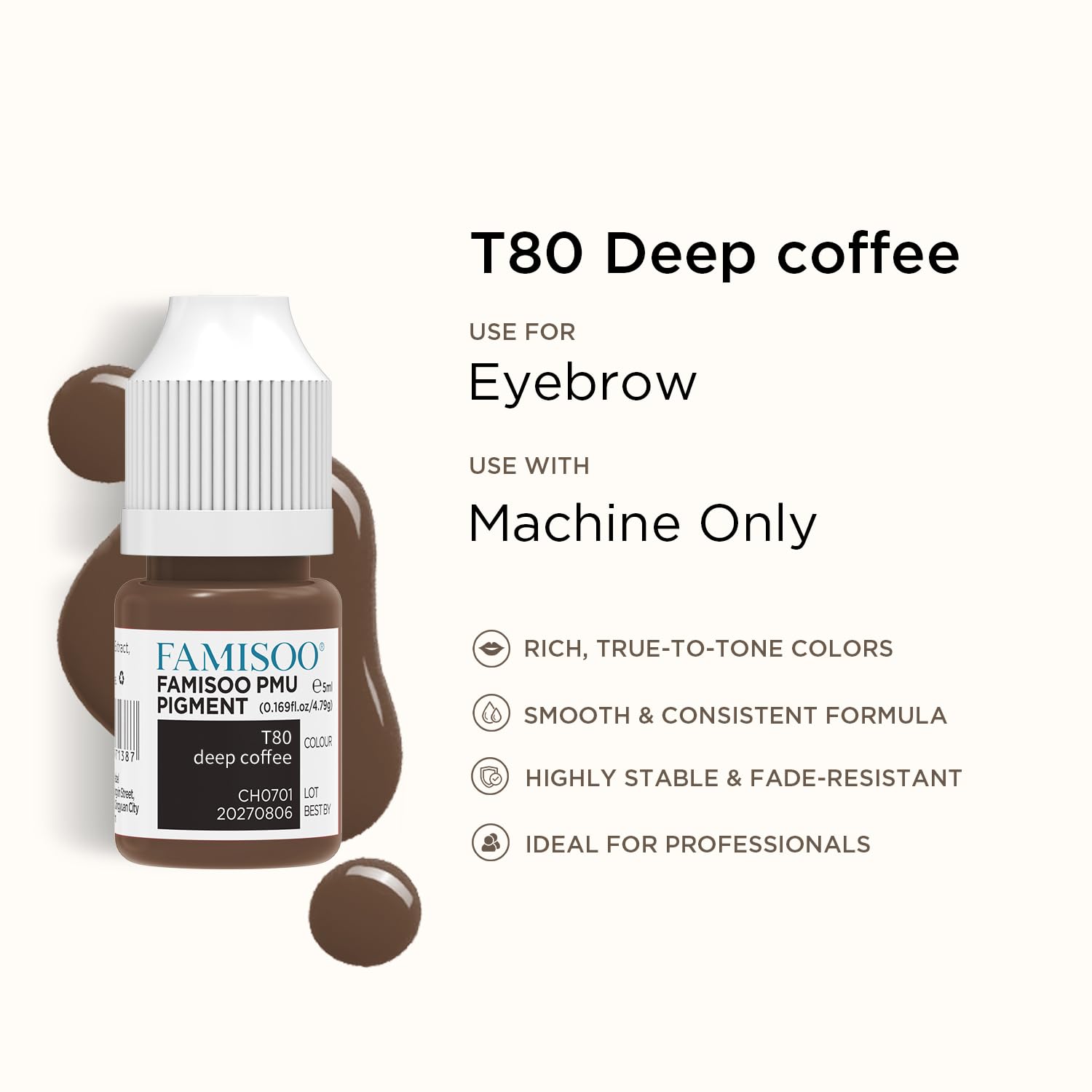 FAMISOO PMU Pigments for Eyebrow – 5ml True-Tone Microblading Ink for Brows, Lips & Eyeliner