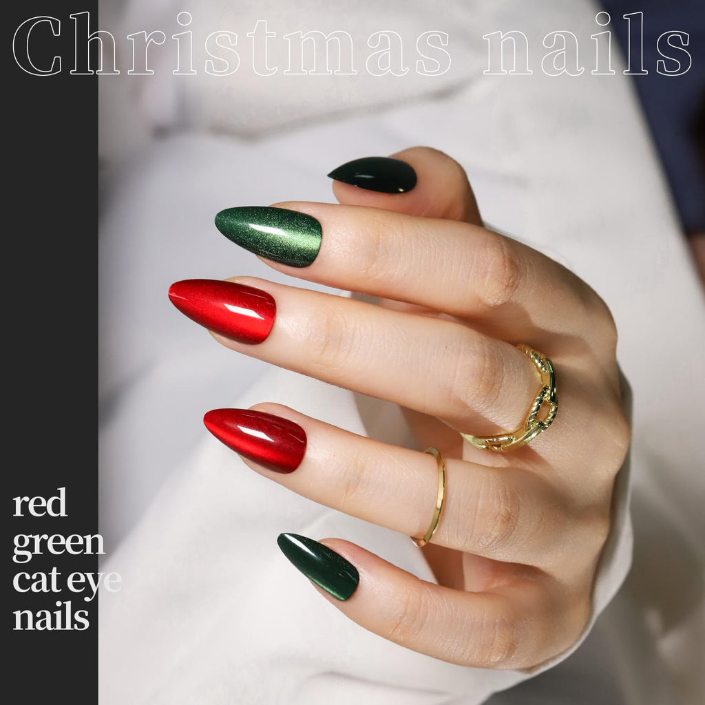 FANDAMEI Press on Nails Almond – 24 Colors, 576pcs, Short Cat Eye & Glitter