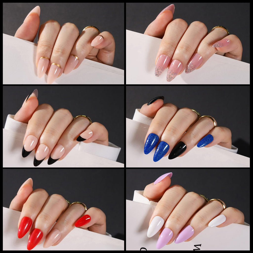 FANDAMEI Press on Nails Almond – 24 Colors, 576pcs, Short Cat Eye & Glitter