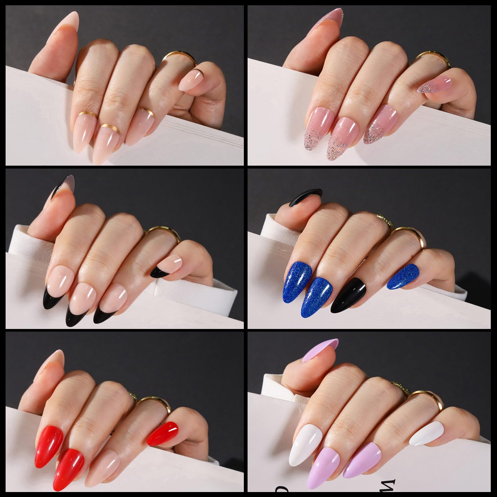 FANDAMEI Press on Nails Almond – 24 Colors, 576pcs, Short Cat Eye & Glitter