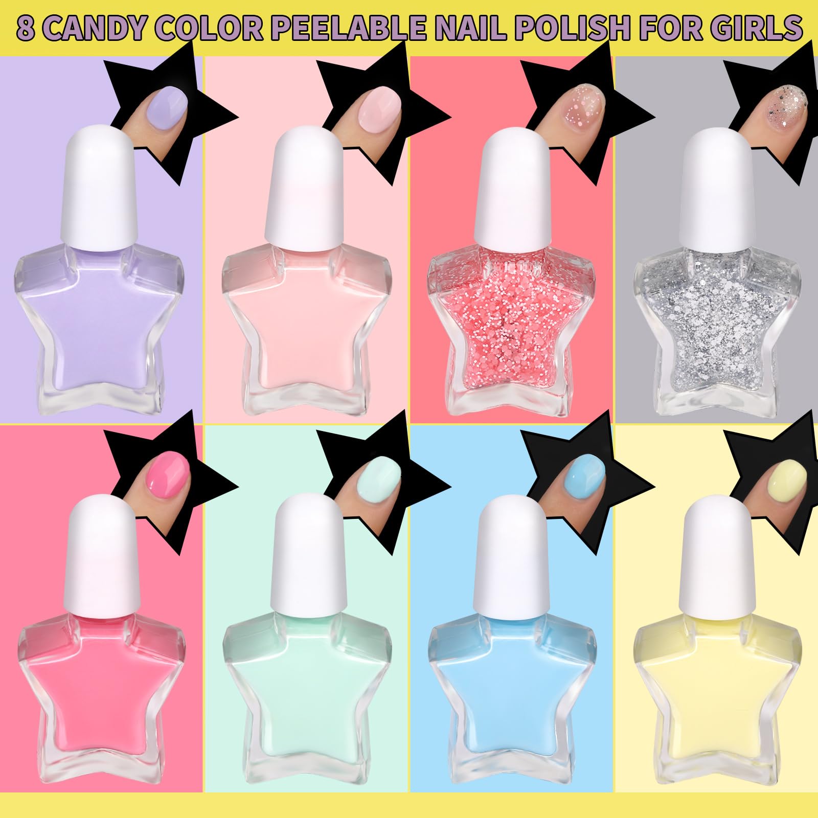 FANDAMEI Nail Kit for Girls – Press-On Nails, Polish, Stickers & Glitter Art Set