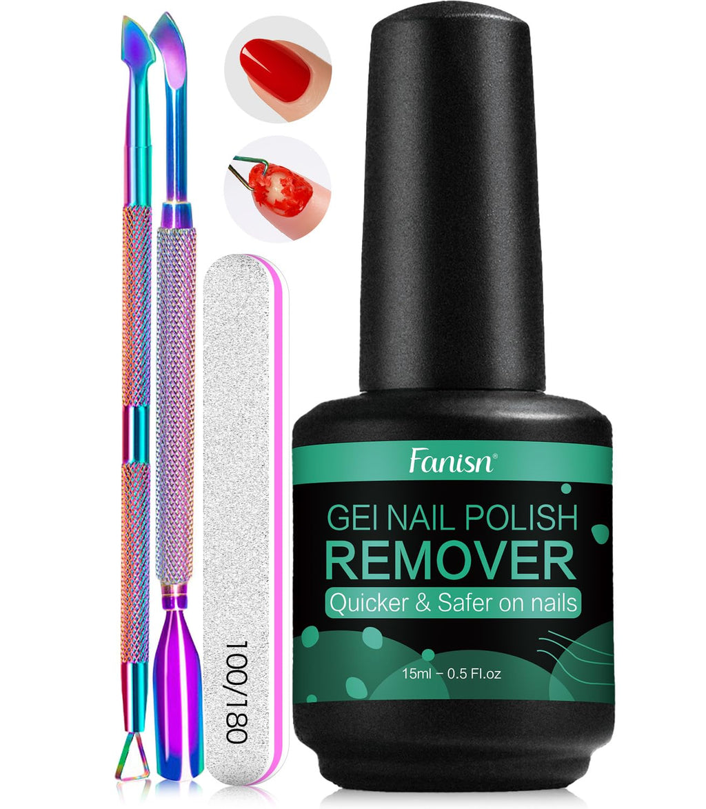 Fanisn Gel Nail Polish Remover with Tools, 15ml – Acetone-Free Quick 3-5 Min Removal (Home DIY)