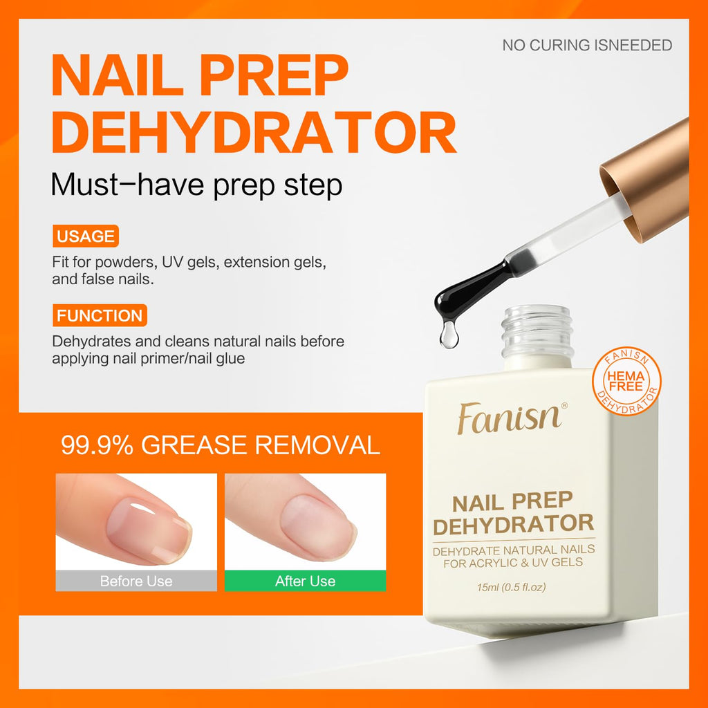 Fanisn 9-in-1 Gel Nail Glue Kit with Dehydrator – Fast, Acid-Free Nail Prep for Salon & DIY