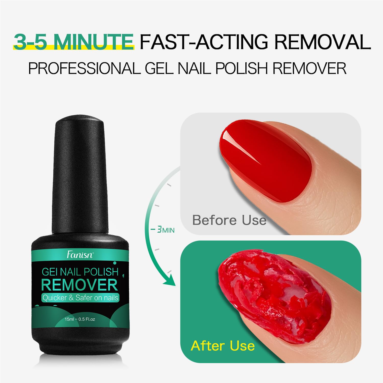 Fanisn Gel Nail Polish Remover with Tools, 15ml – Acetone-Free Quick 3-5 Min Removal (Home DIY)