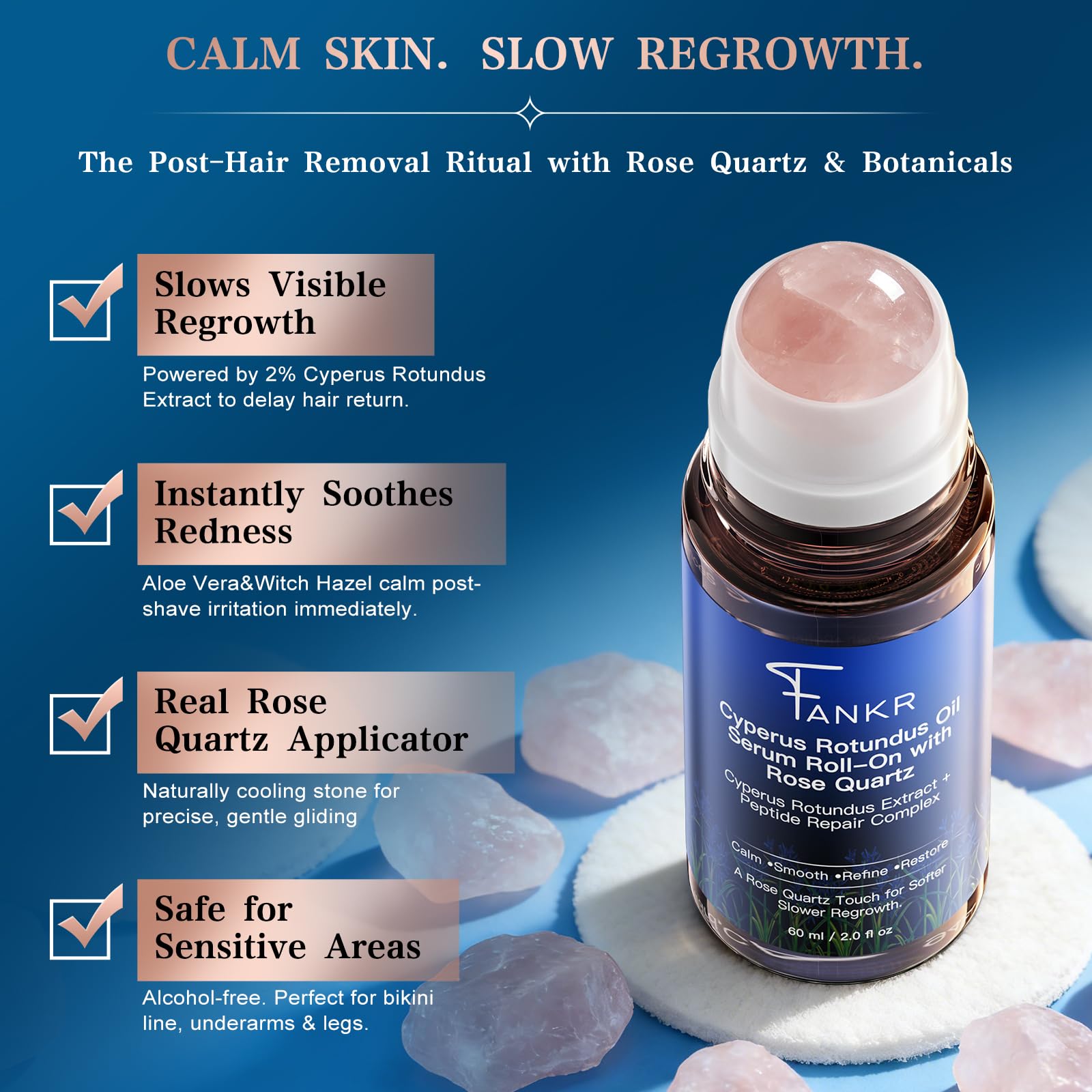 Fankr Cyperus Rotundus Oil Serum Roll-On with Rose Quartz – 60 ml