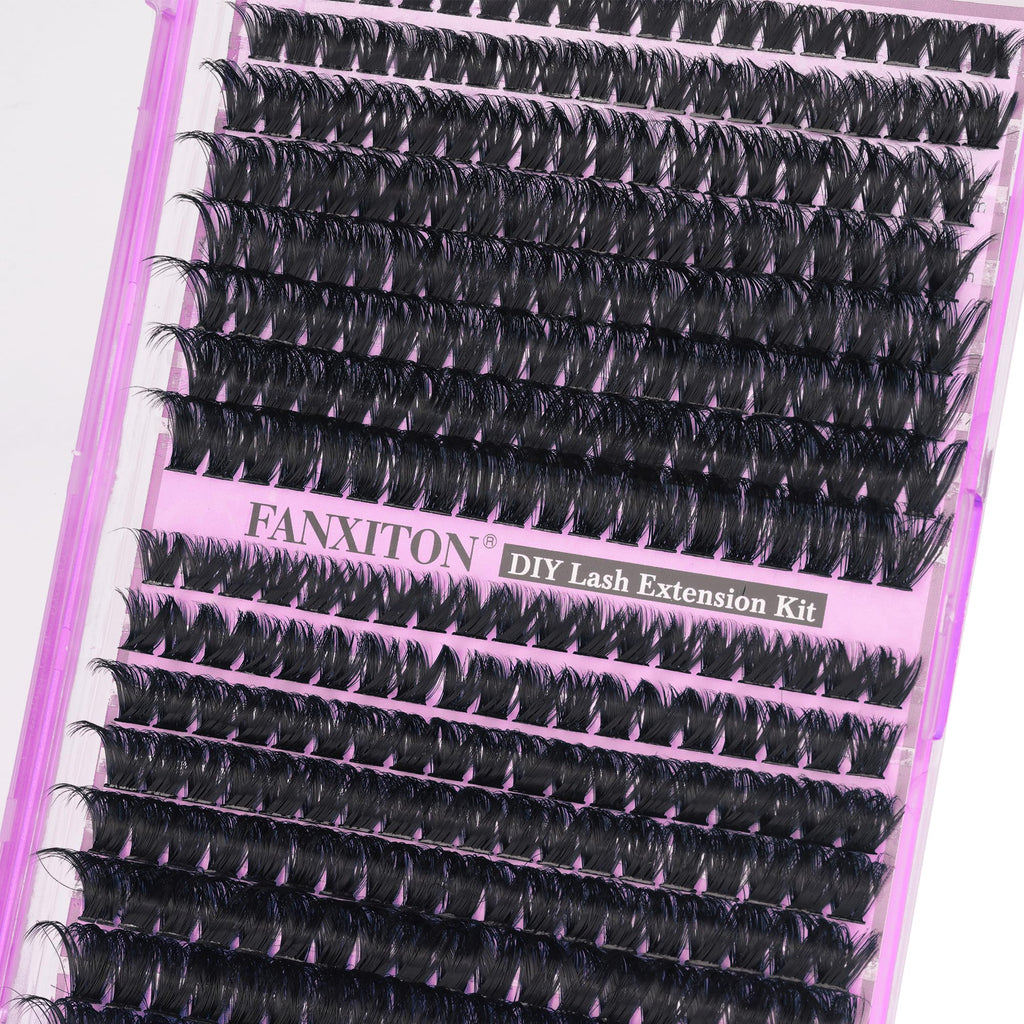 FANXITON DIY Lash Extension Kit — 80D & 100D Thick Lash Clusters, Bond & Seal, Tweezers