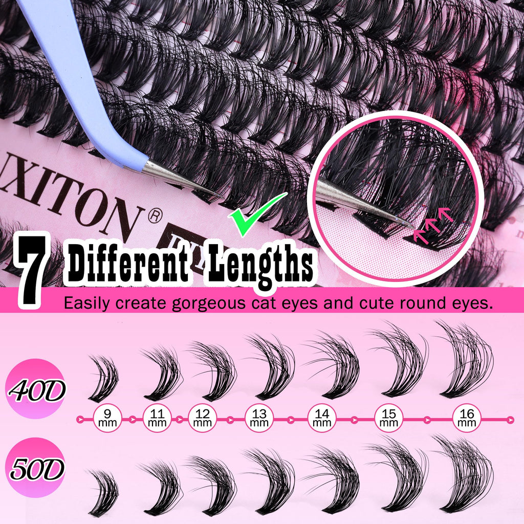 FANXITON DIY Lash Extension Kit 40D+50D | 280 Pcs Mink-Like Lash Clusters