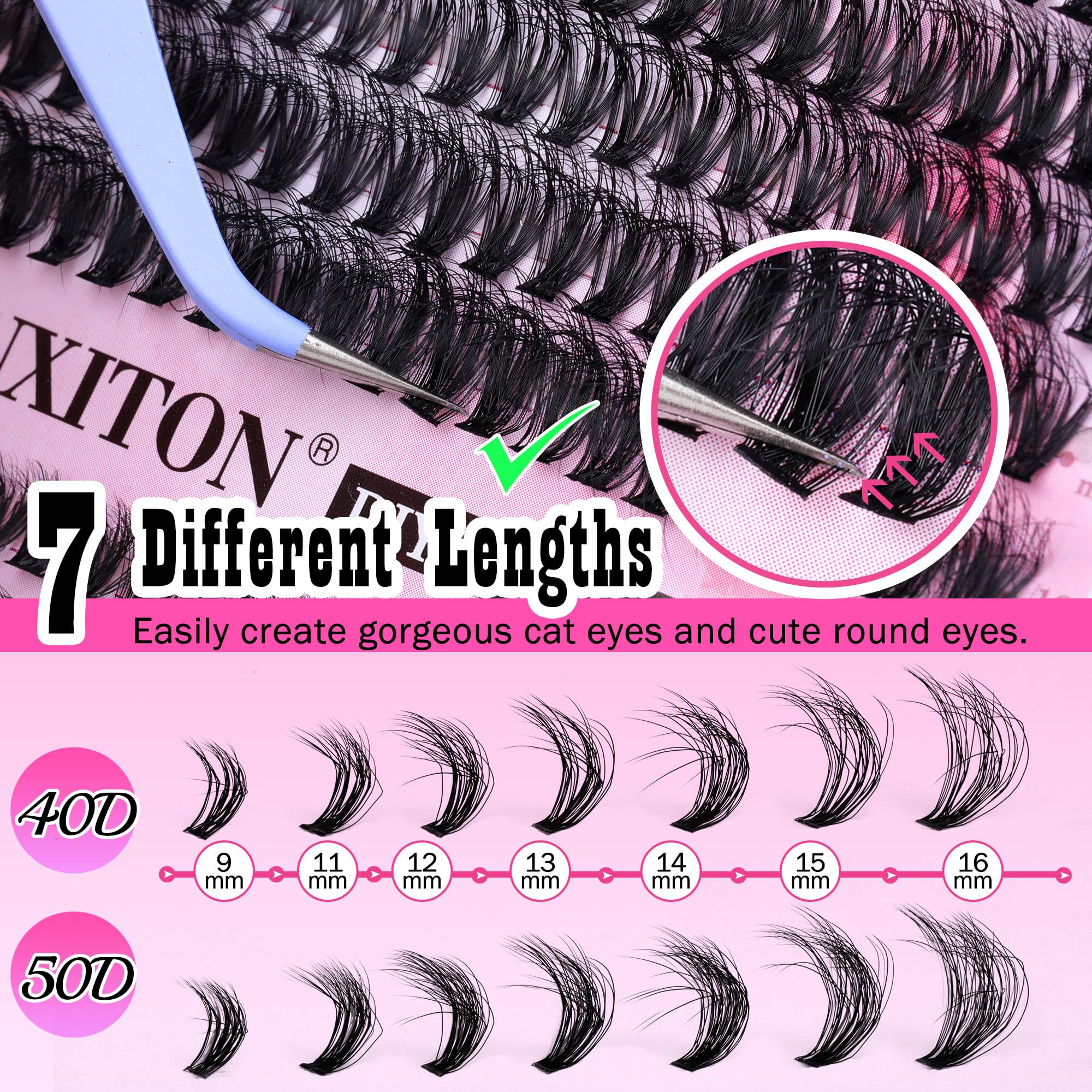 FANXITON DIY Lash Extension Kit 40D+50D | 280 Pcs Mink-Like Lash Clusters