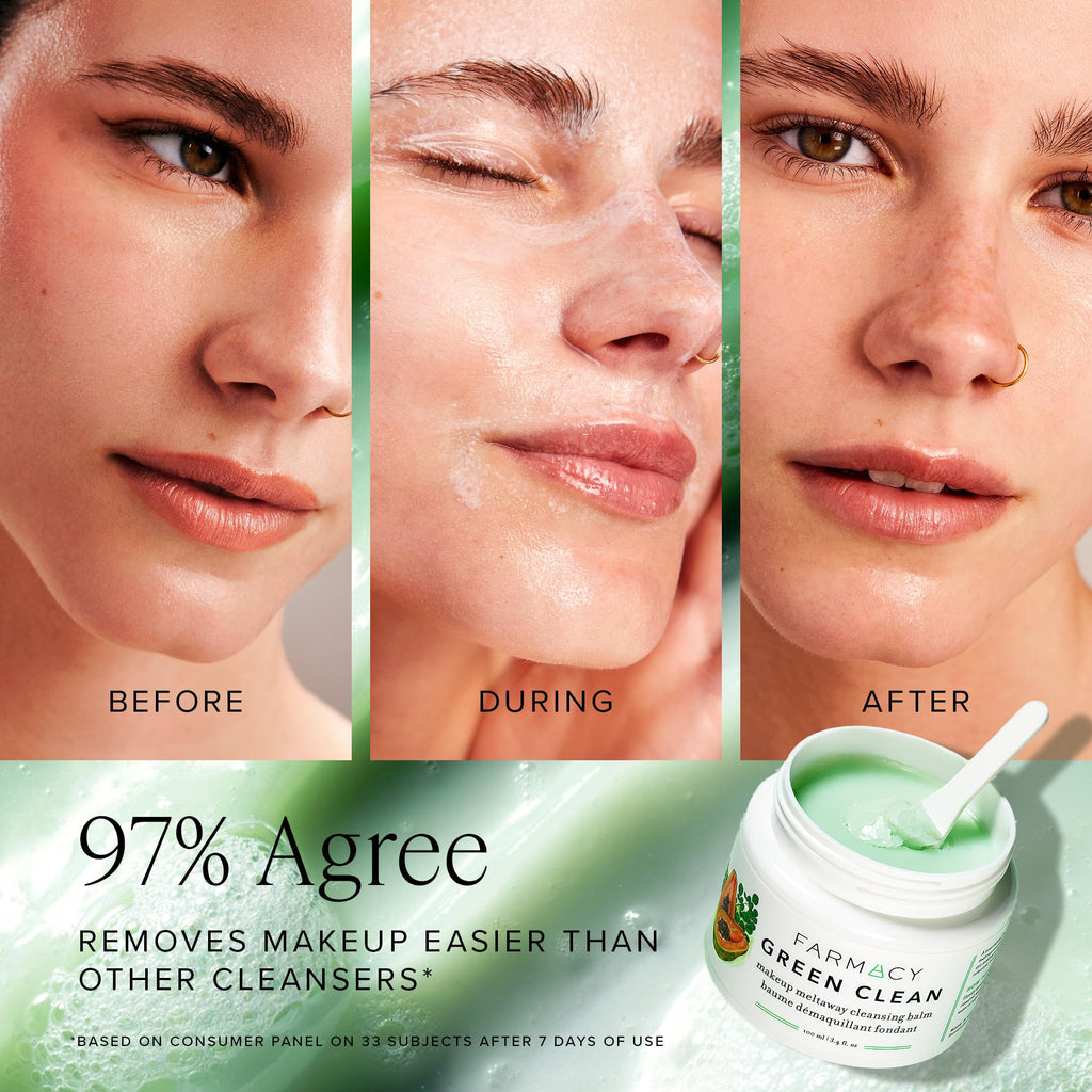 Farmacy Green Clean Makeup Remover Cleansing Balm Bundle – Waterproof Makeup Remover + Oil Cleanser (50ml, 2 Count)