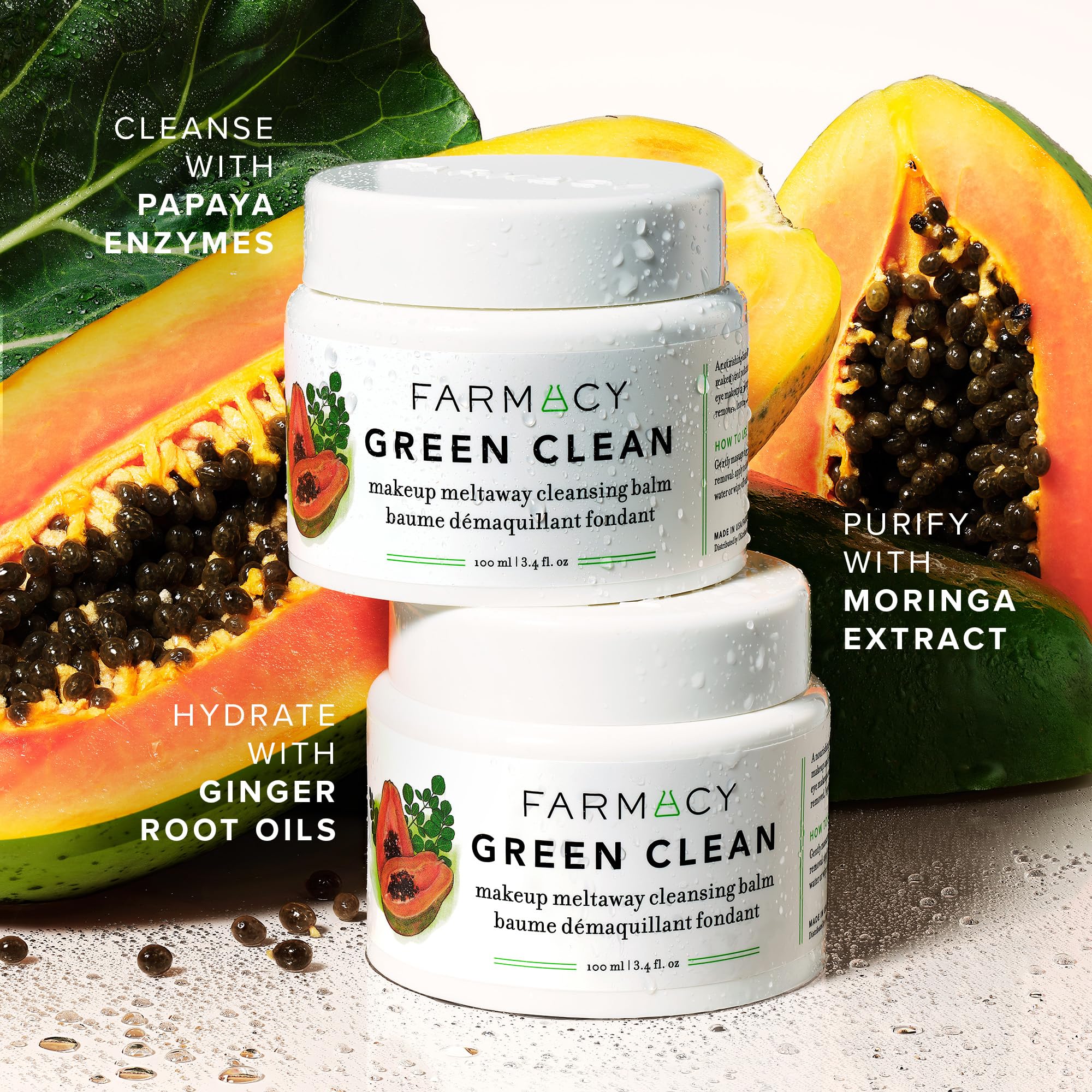 Farmacy Green Clean Makeup Remover Cleansing Balm Bundle – Waterproof Makeup Remover + Oil Cleanser (50ml, 2 Count)