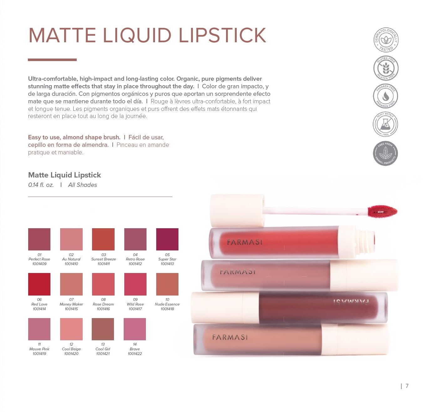 FARMASi Matte Liquid Lipstick – Long-Lasting, Ultra-Comfortable in Cool Beige (0.14 fl oz)