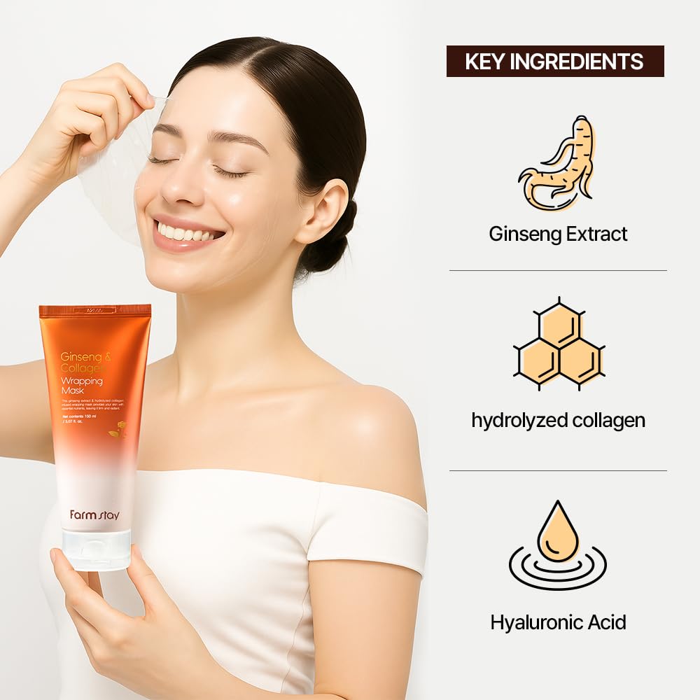 FARMSTAY Ginseng Collagen Wrapping Mask – Hydrating Peel-Off Facial for Glass Skin