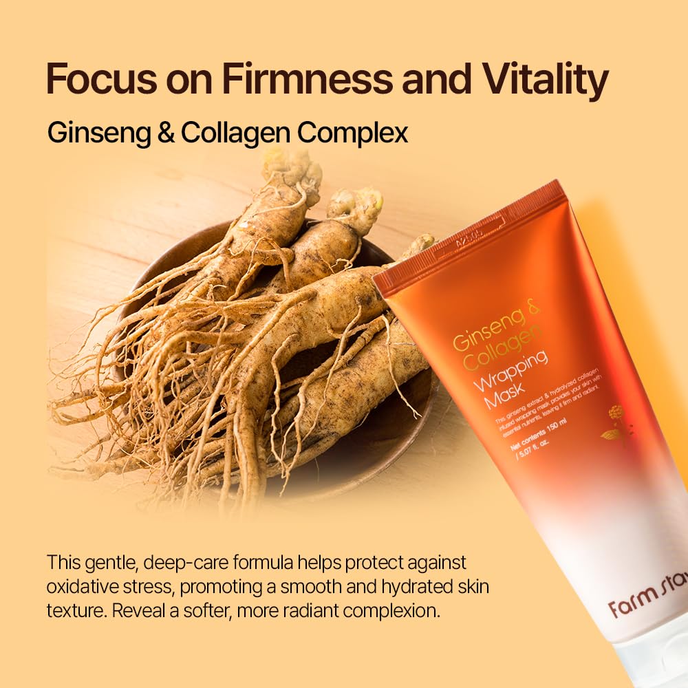 FARMSTAY Ginseng Collagen Wrapping Mask – Hydrating Peel-Off Facial for Glass Skin