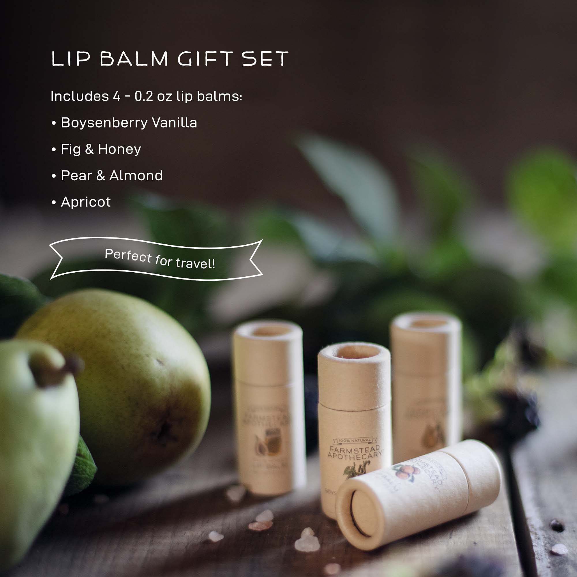 Farmstead Apothecary Lip Balm Gift Set – 4x 0.2 oz with Reusable Pouch