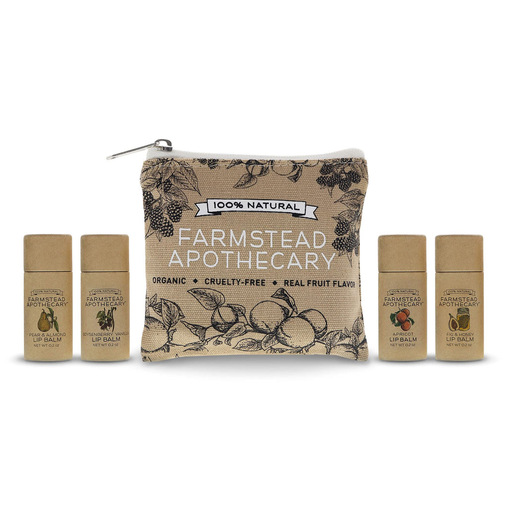Farmstead Apothecary Lip Balm Gift Set – 4x 0.2 oz with Reusable Pouch