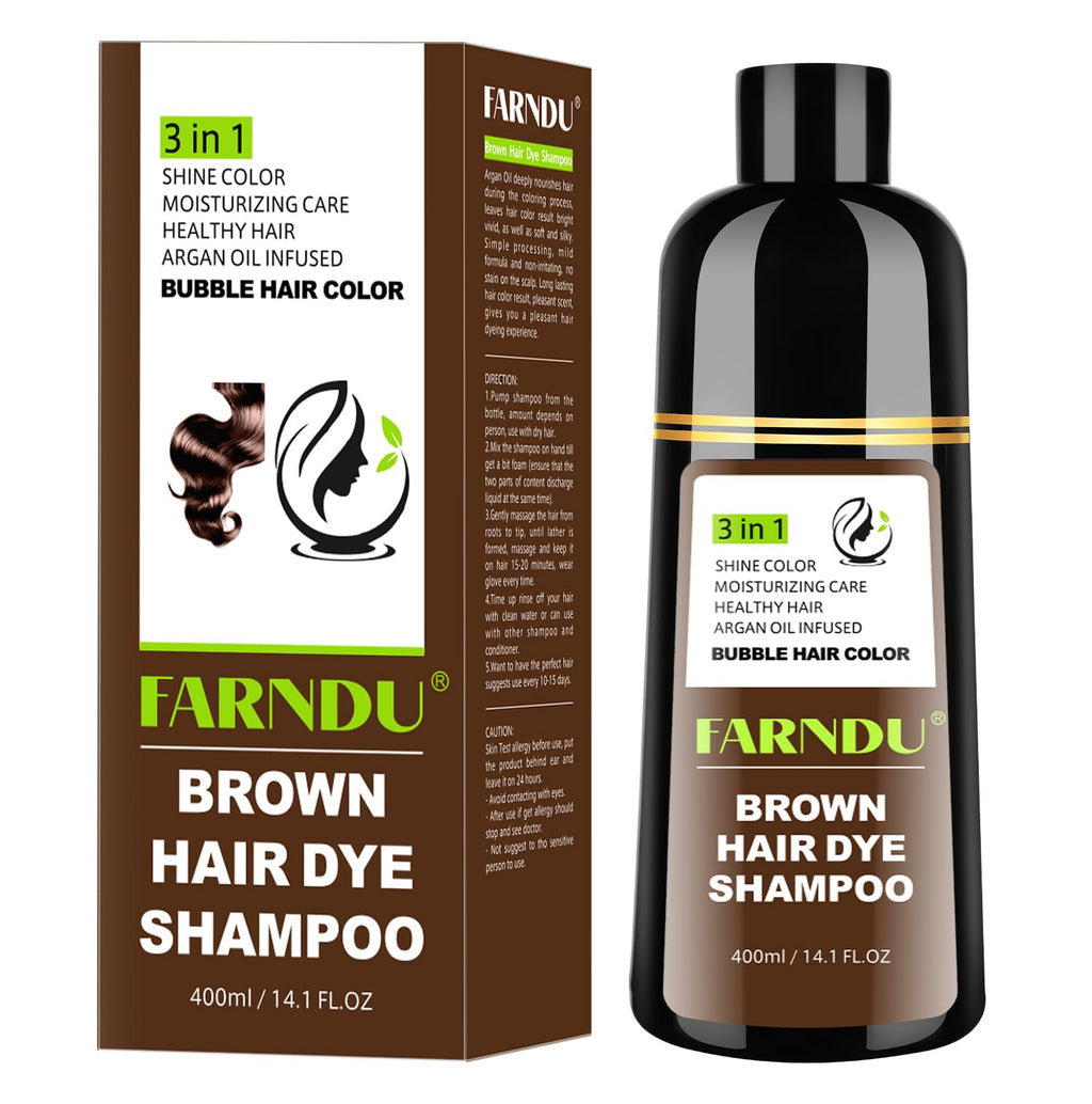 Farndu Brown Hair Dye Shampoo – 100% Gray Coverage, Natural Herbal Formula