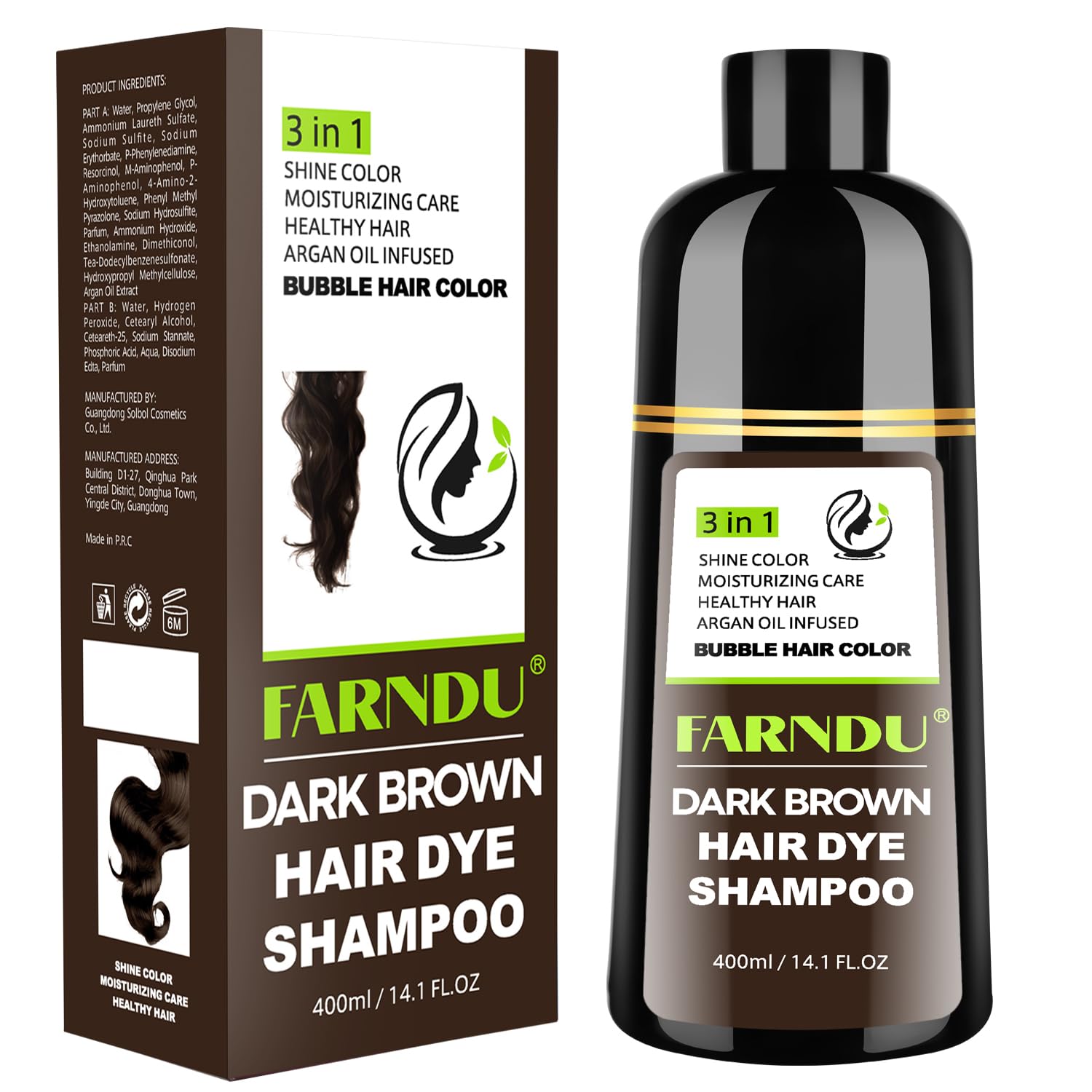 Farndu Dark Brown Hair Dye Shampoo – 3-in-1 Grey Coverage, Natural Ingredients