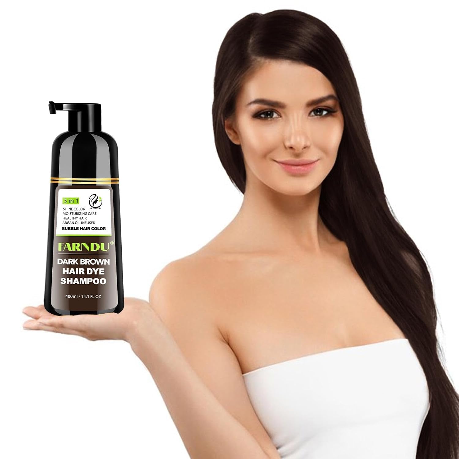 Farndu Dark Brown Hair Dye Shampoo 3-in-1 – 15 Min Gray Coverage, Herbal Semi-Permanent Color