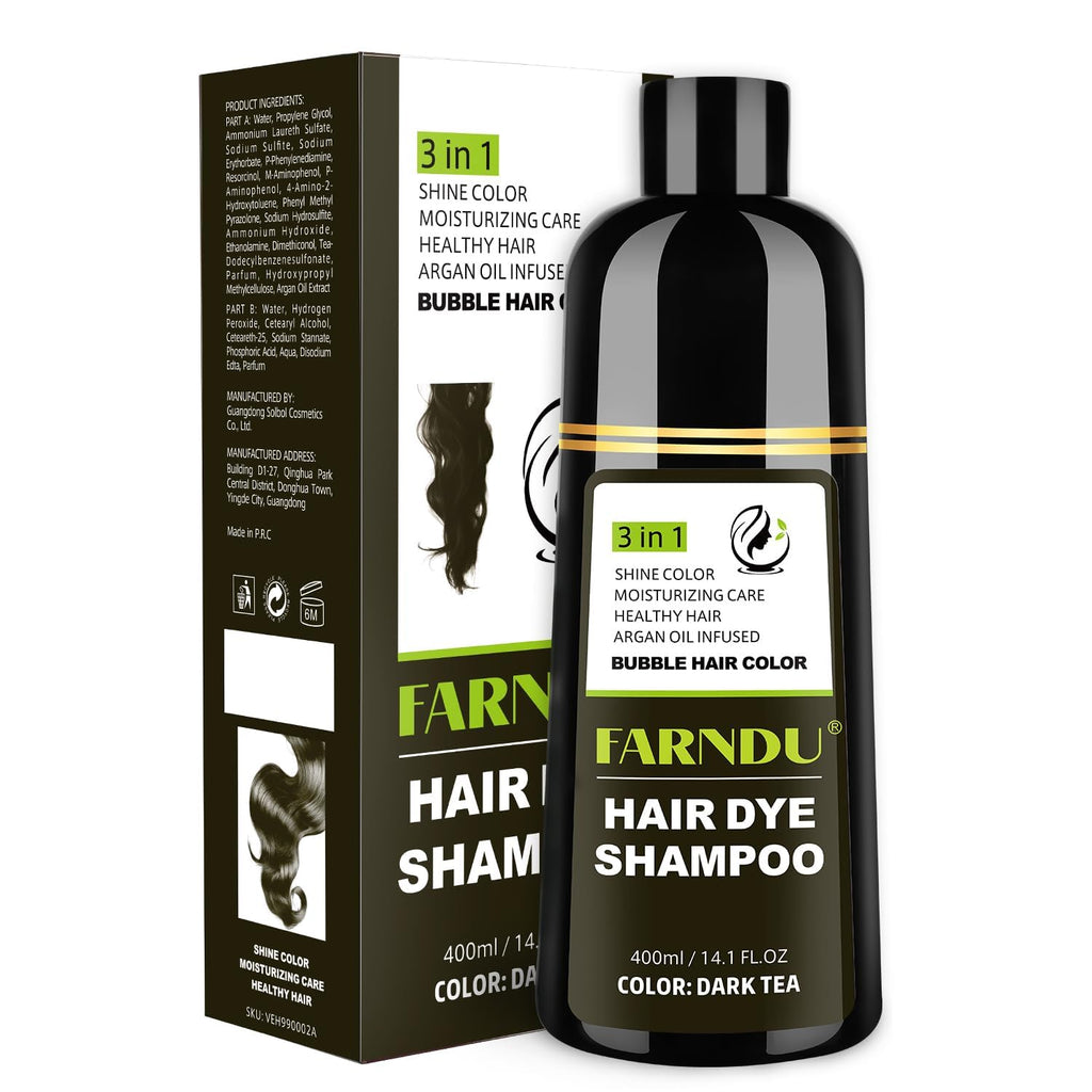 Farndu Dark Tea Hair Dye Shampoo – 3-in-1 Natural Gray Coverage