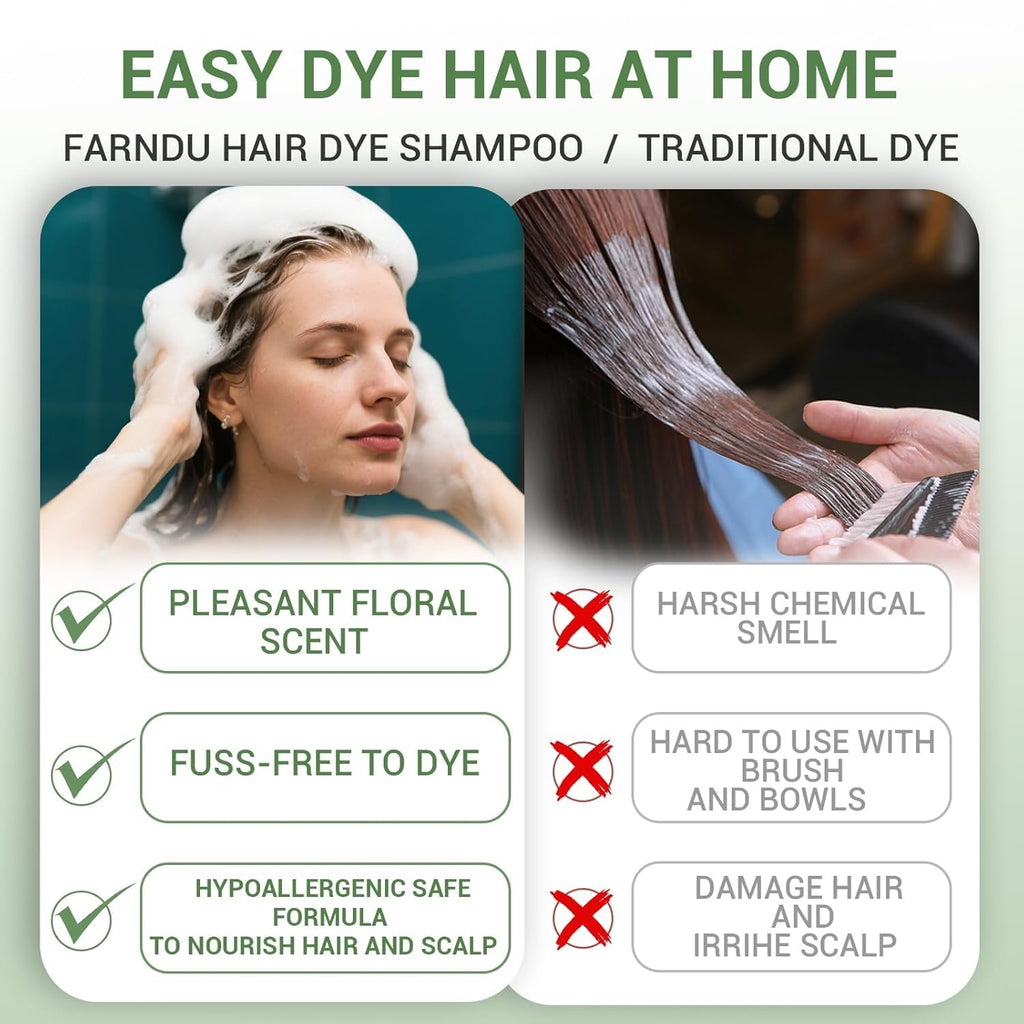 Farndu Black Hair Dye Shampoo - 3-in-1 Color, Cleanse & Condition for Gray Hair