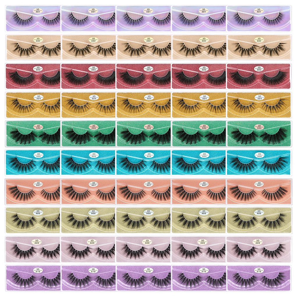 FARRED Wholesale Faux Mink Lashes – 50 Pairs, 10 Styles, Portable Boxes, 10–20mm