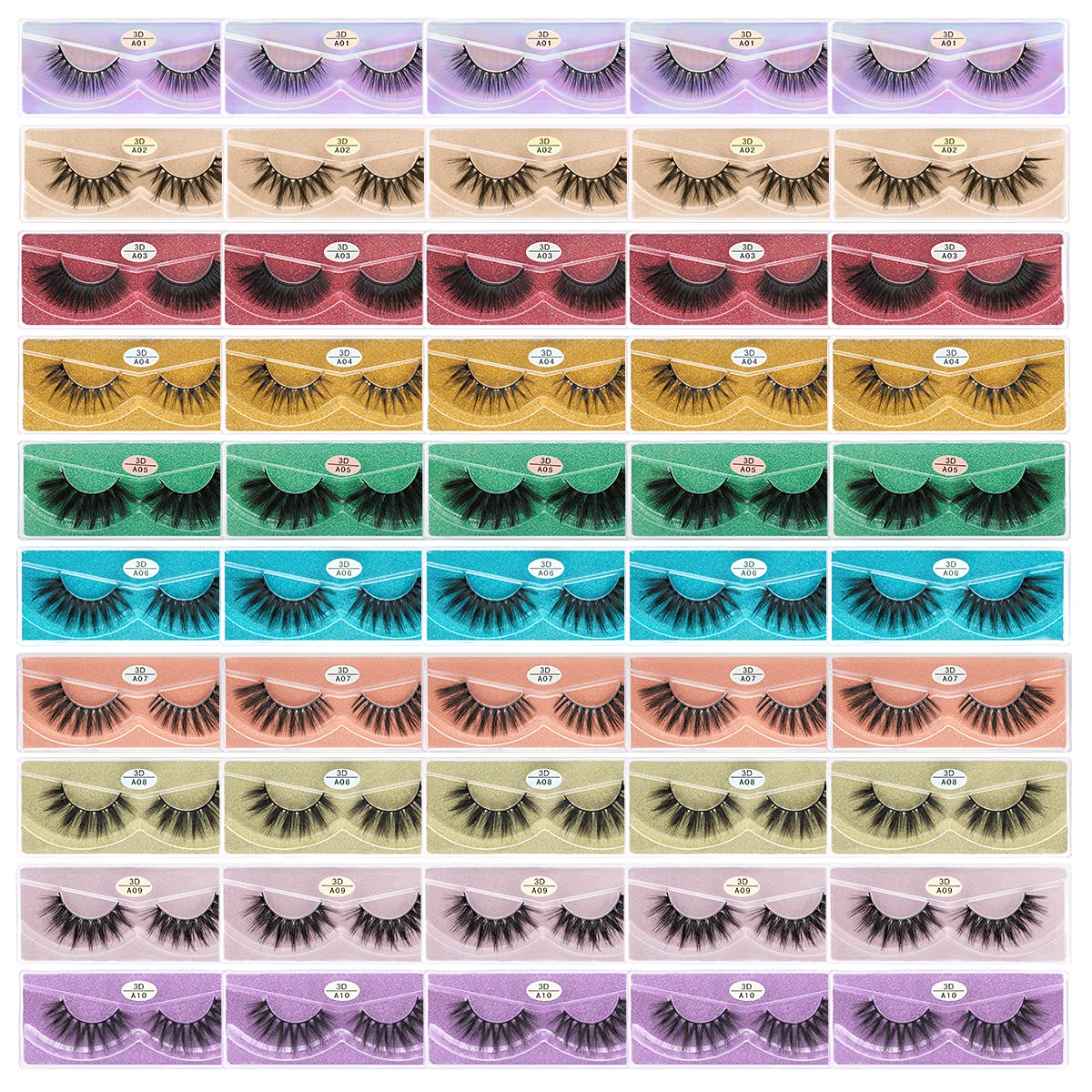 FARRED Wholesale Faux Mink Lashes – 50 Pairs, 10 Styles, Portable Boxes, 10–20mm