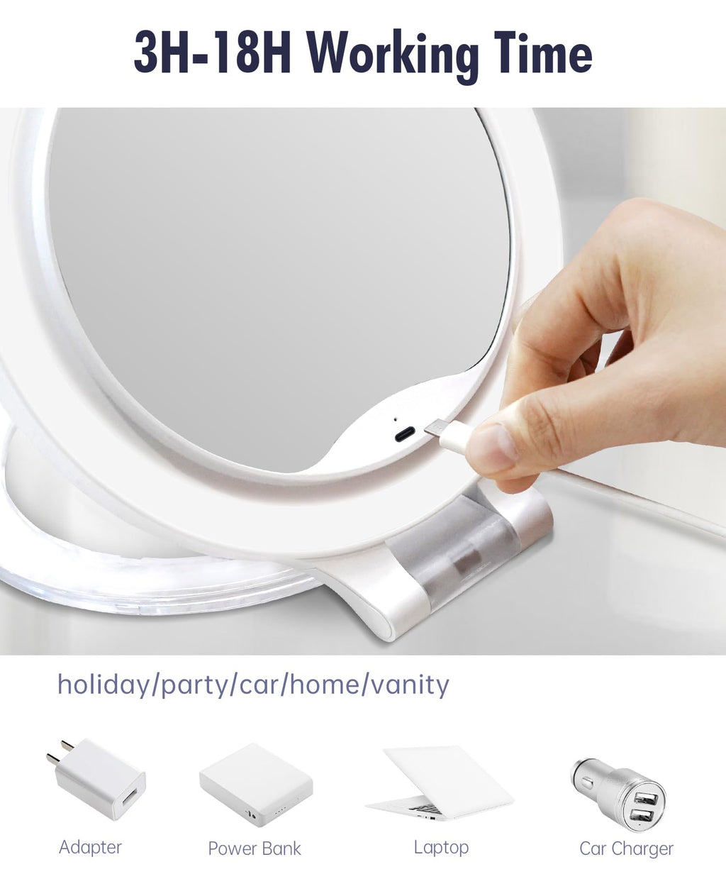FASCINATE Magnifying Mirror 30X 1X – Double-Sided Lighted Vanity Mirror with 3 Color LED Modes & Rechargeable Battery