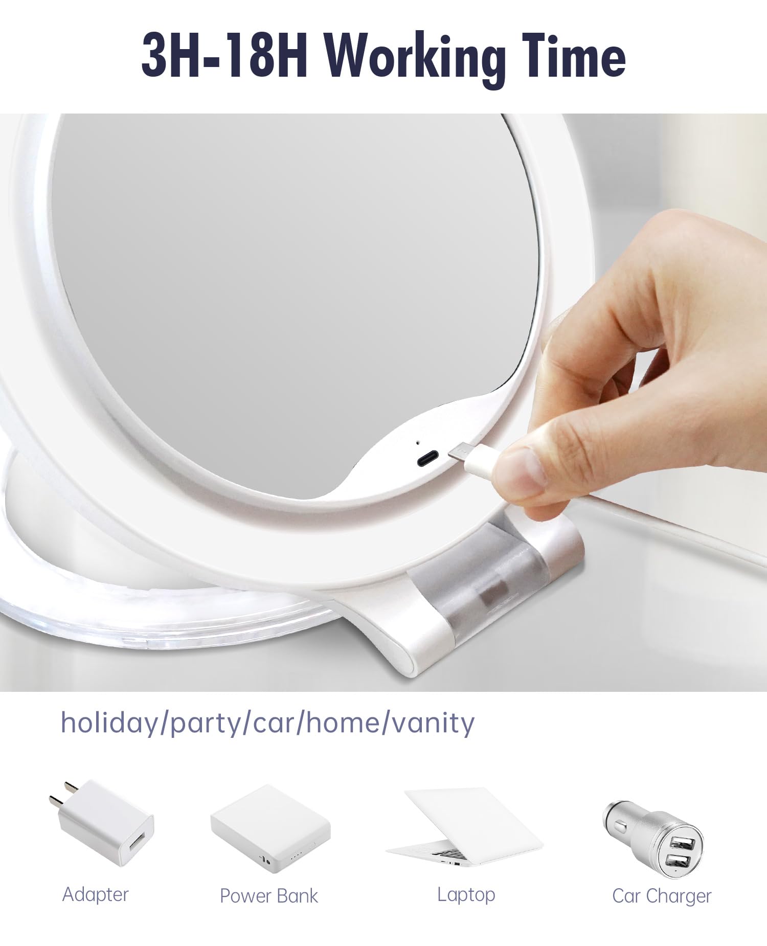 FASCINATE Magnifying Mirror 30X 1X – Double-Sided Lighted Vanity Mirror with 3 Color LED Modes & Rechargeable Battery