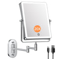 FASCINATE 5000mAh Rechargeable Wall-Mounted Makeup Mirror - 8.7-inch, 1X/20X, Lighted, 3 Color Settings, Touch Switch, Extendable Arm