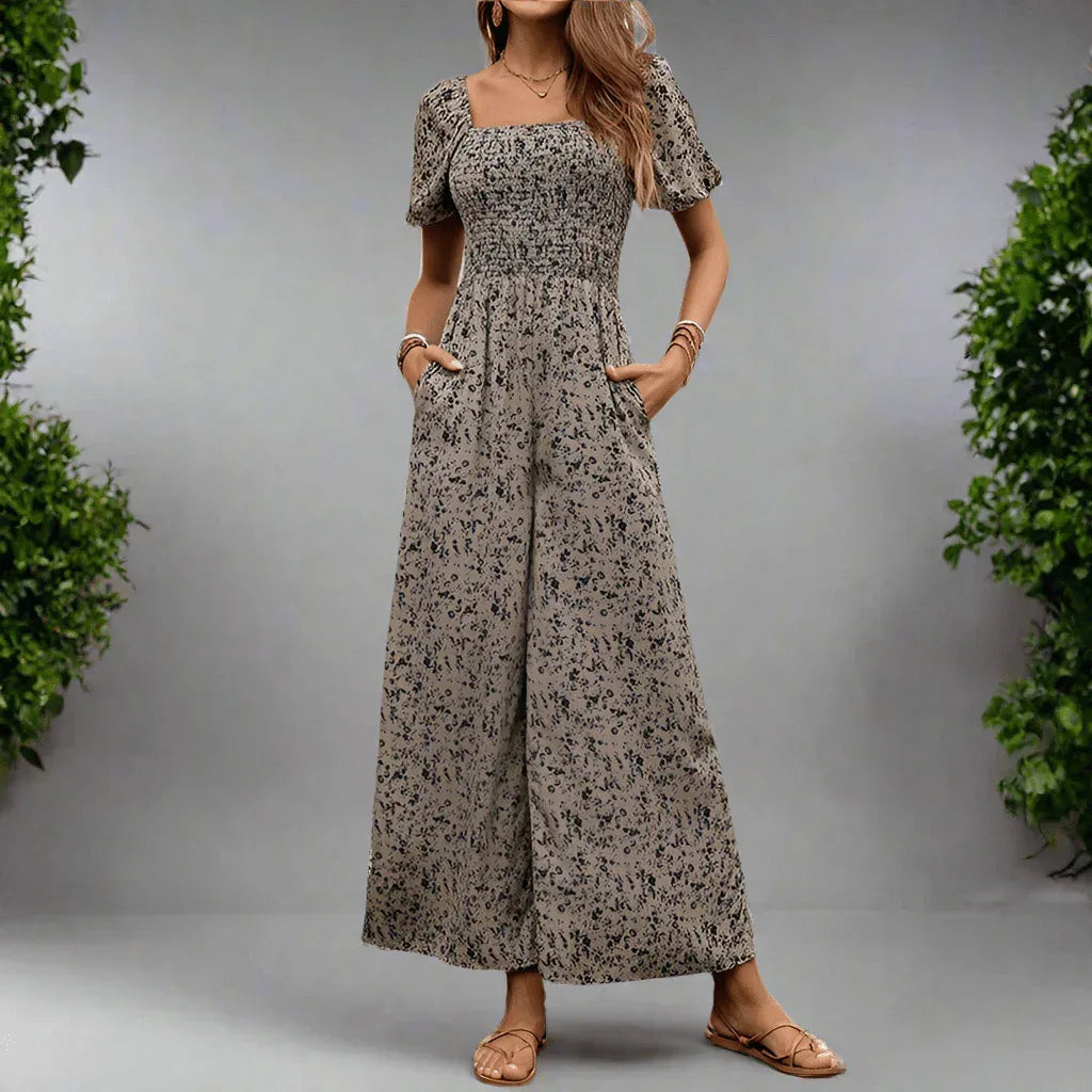 Fashion Commuting Style Jumpsuit for Women - Printed Wide-Leg Pants in Apricot, S-XL