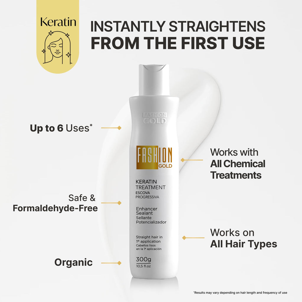 Fashion Gold Keratin Hair Treatment - 6 Uses per Bottle (Formaldehyde-Free)