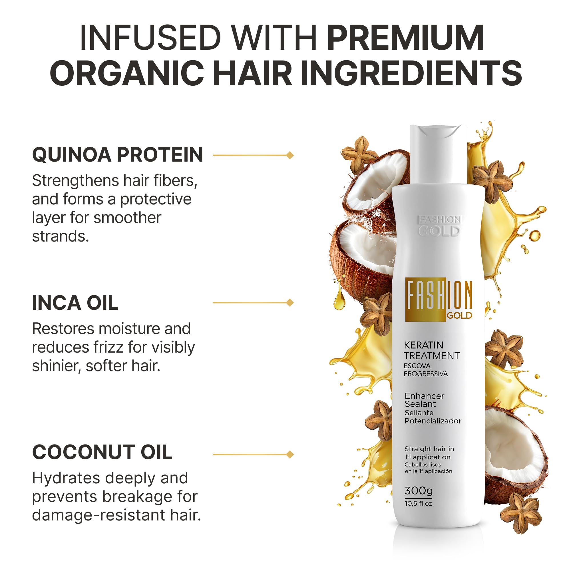 Fashion Gold Keratin Hair Treatment - 6 Uses per Bottle (Formaldehyde-Free)