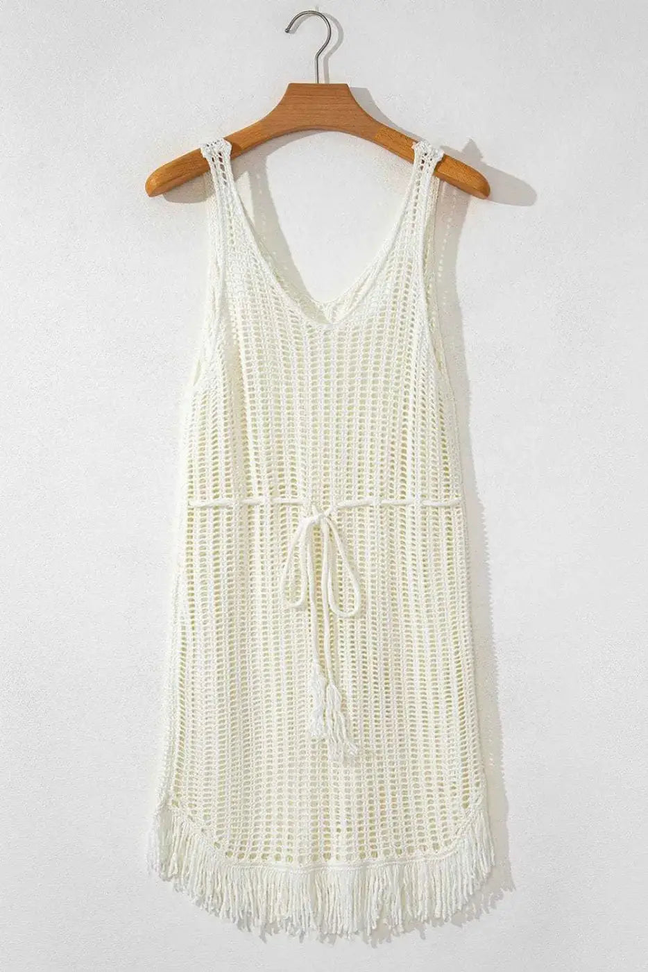 White Crochet Fishnet Beach Cover-Up Women UK | Boho Fringe S–XL