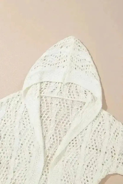 White Hooded Beach Cover-Up Open Knit Women UK | S–XL